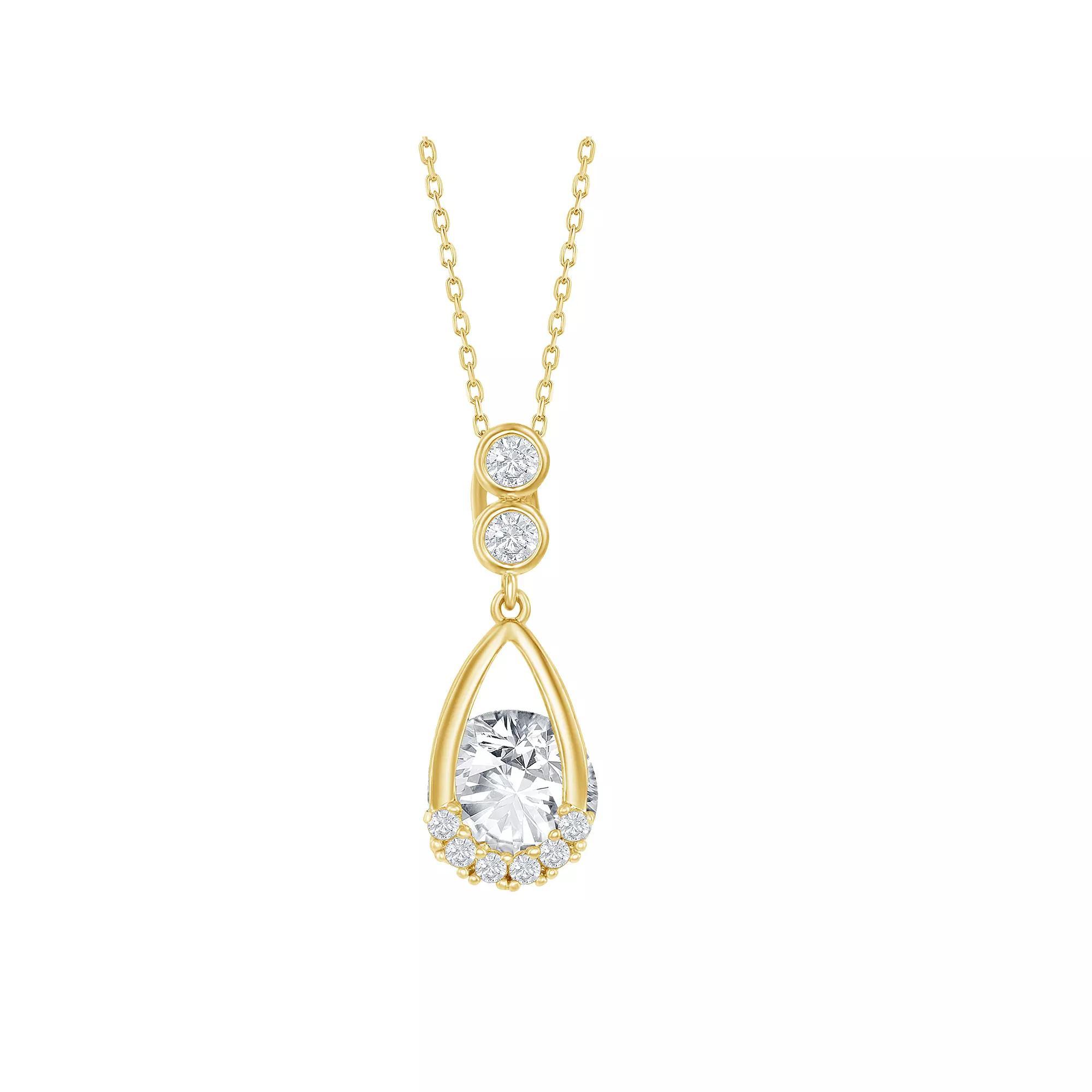 Gold Tone Sterling Silver Teardrop & Cubic Zirconia Round Spinning Necklace, Womens Product Image