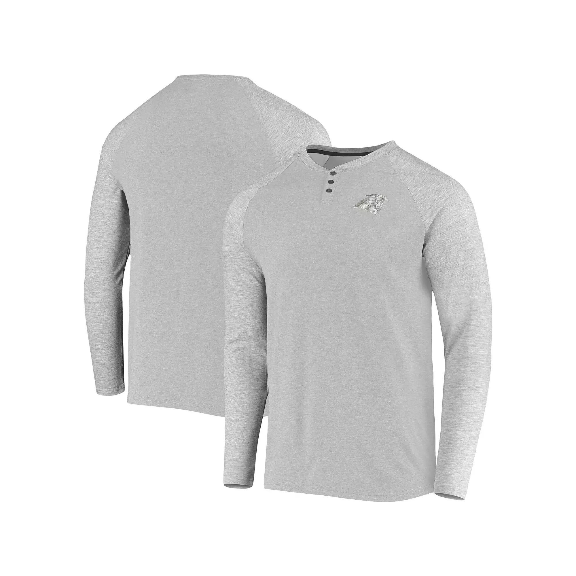 Men's 5th & Ocean by New Era Gray Carolina Panthers Henley Stretch Raglan Tri-Blend Long Sleeve T-Shirt, Size: Medium, Grey Product Image