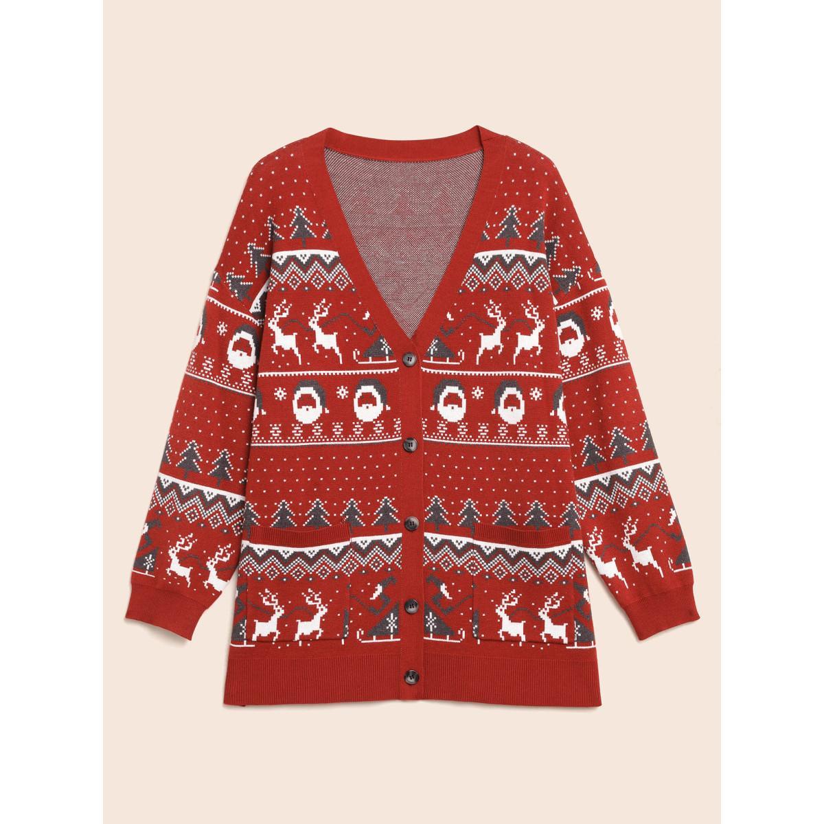 Plus Size Supersoft Essentials Home-for-Holidays Button-Front Cardigan Brightred Women Elegant Loose Long Sleeve Everyday Cardigans BloomChic 12/L Product Image
