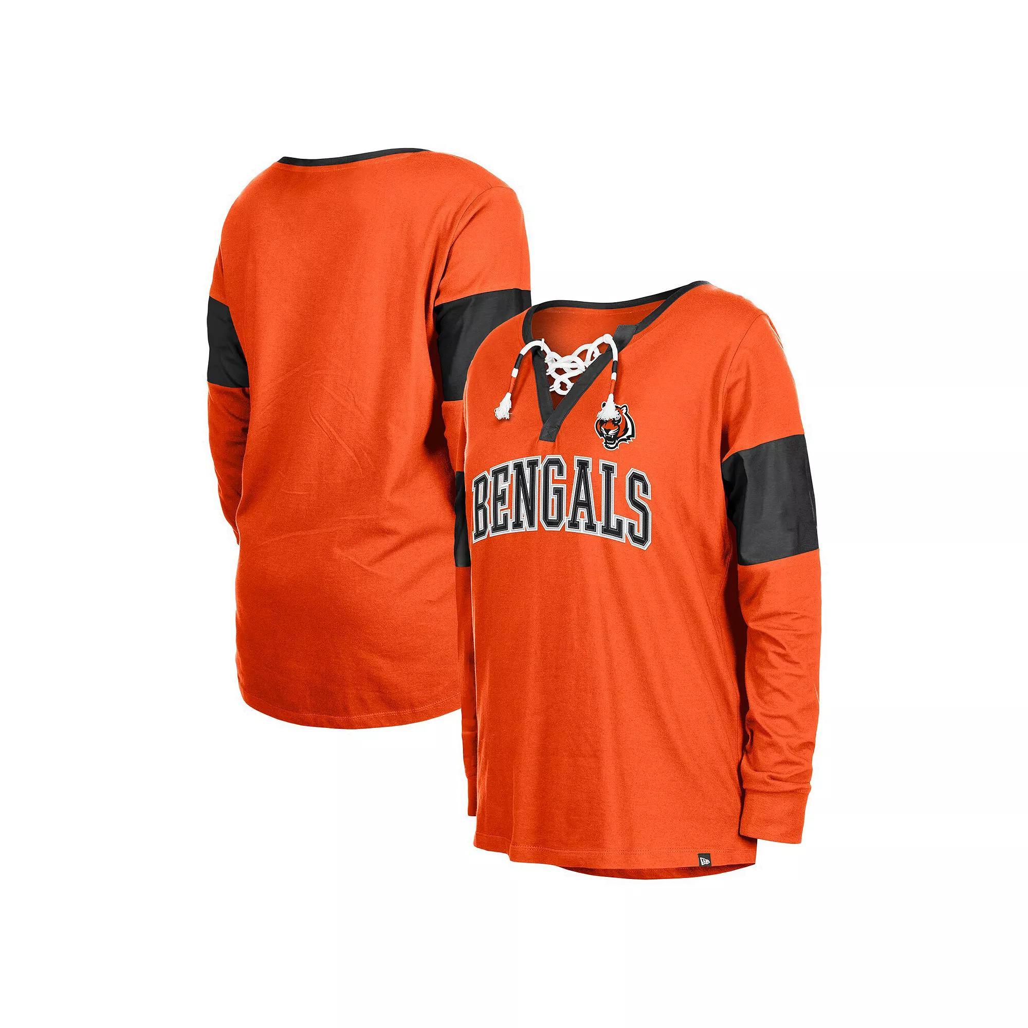 Women's New Era Orange Cincinnati Bengals Lace-Up Notch-Neck Long Sleeve T-Shirt, Size: 2XL Product Image
