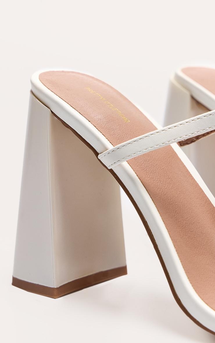 Cream Pu Square Toe Double Strap High Block Heel Mules Product Image