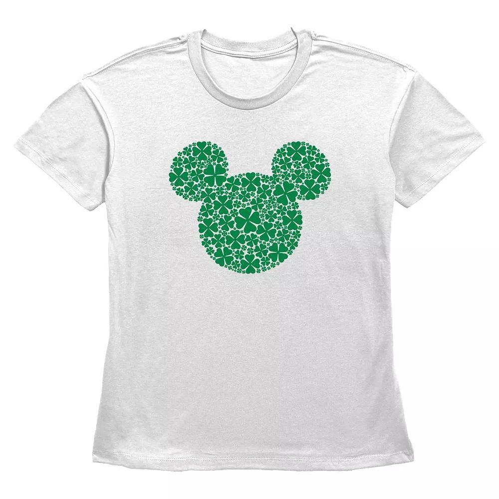 Disney's Mickey Mouse Shamrock Print Head Women's Graphic Tee, Size: Large, White Product Image