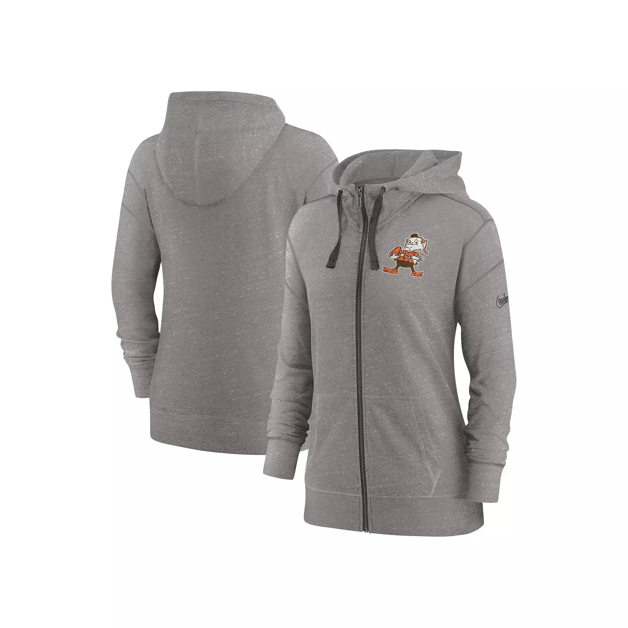 Women's Nike Heather Charcoal Cleveland Browns Gym Vintage Full-Zip Hoodie, Size: XL Product Image