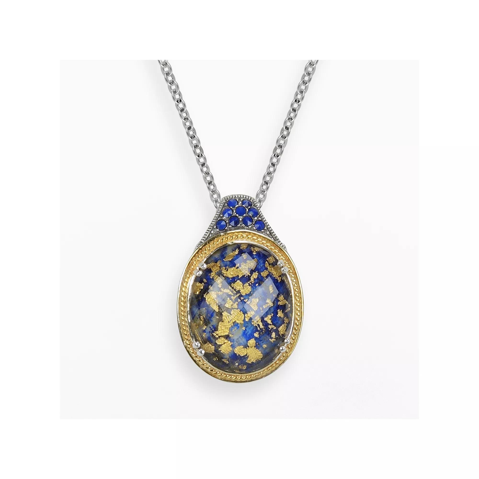 Lavish by TJM 14k Gold Over Silver & Sterling Silver Lapis & Crystal Doublet Pendant, Women's, Size: 18", Yellow Product Image