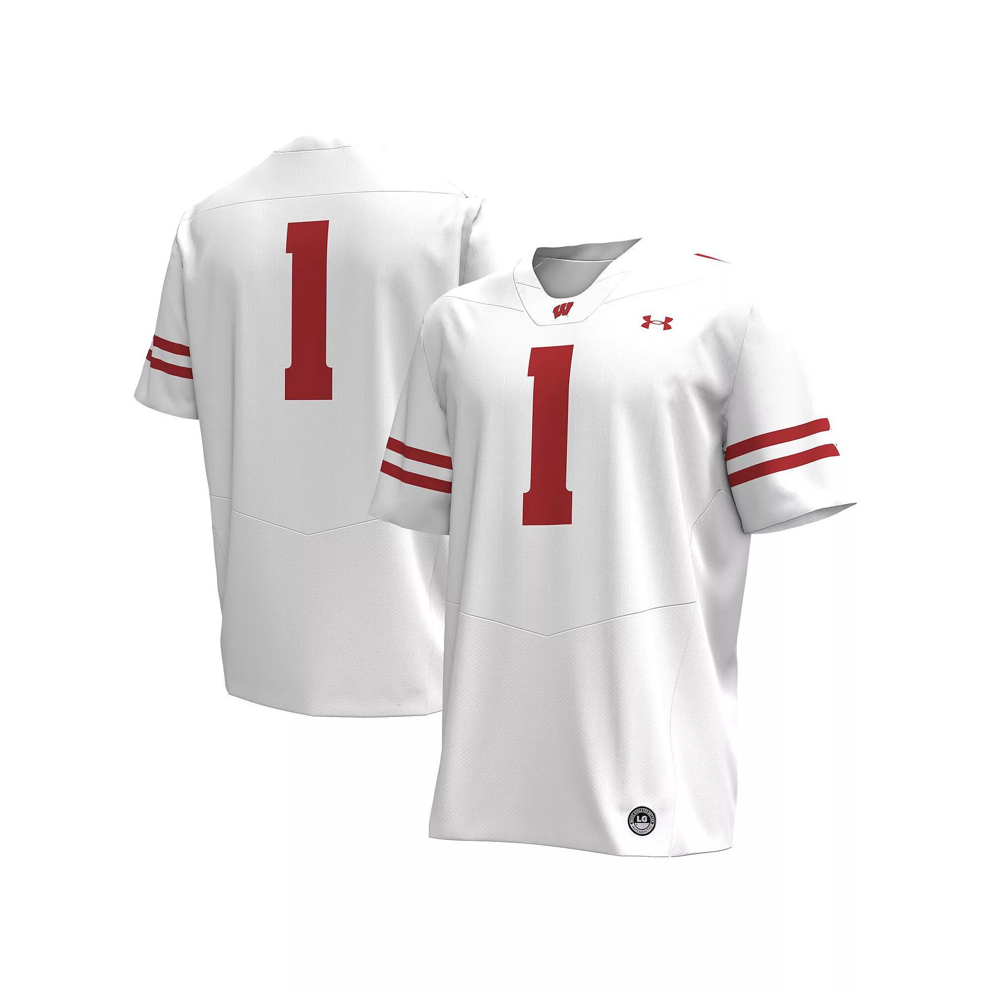 Men's Under Armour #1 White Wisconsin Badgers Replica Football Jersey, Size: 2XL Product Image