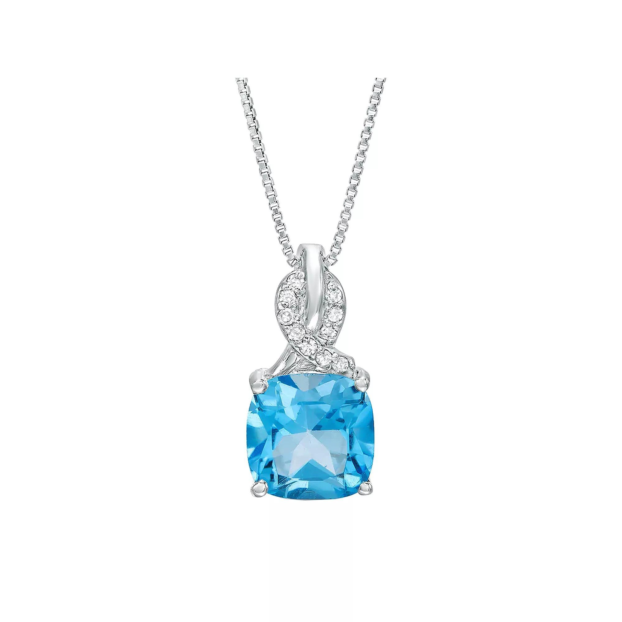 Gemminded Sterling Silver Blue Topaz & Diamond Accent Pendant Necklace, Women's, Size: 18" Product Image