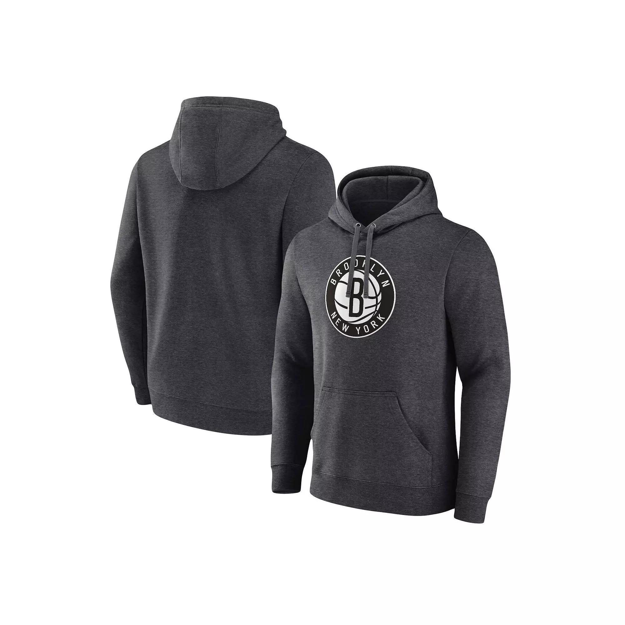 Men's Fanatics Branded  Heather Charcoal Brooklyn Nets Primary Logo Pullover Hoodie, Size: Medium Product Image