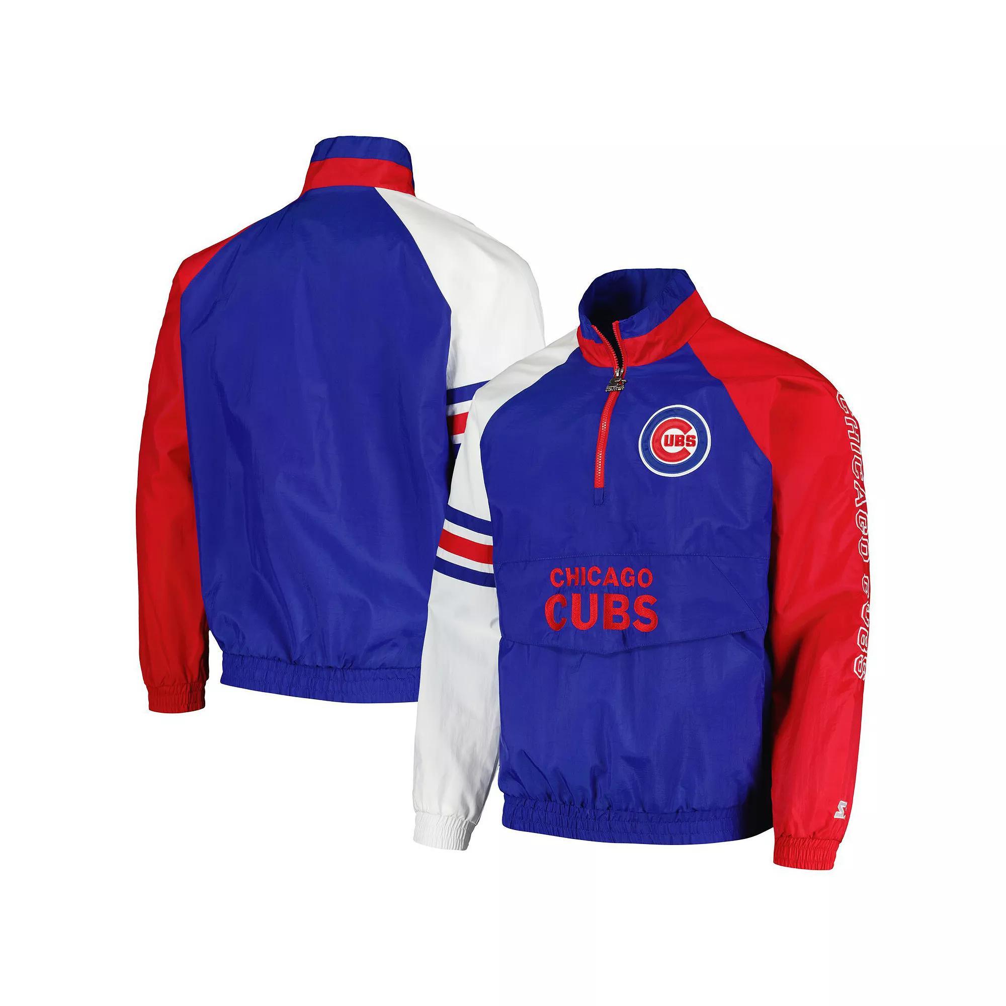 Men's Starter Royal/Red Chicago Cubs Elite Raglan Half-Zip Jacket, Size: 3XL, Blue Product Image