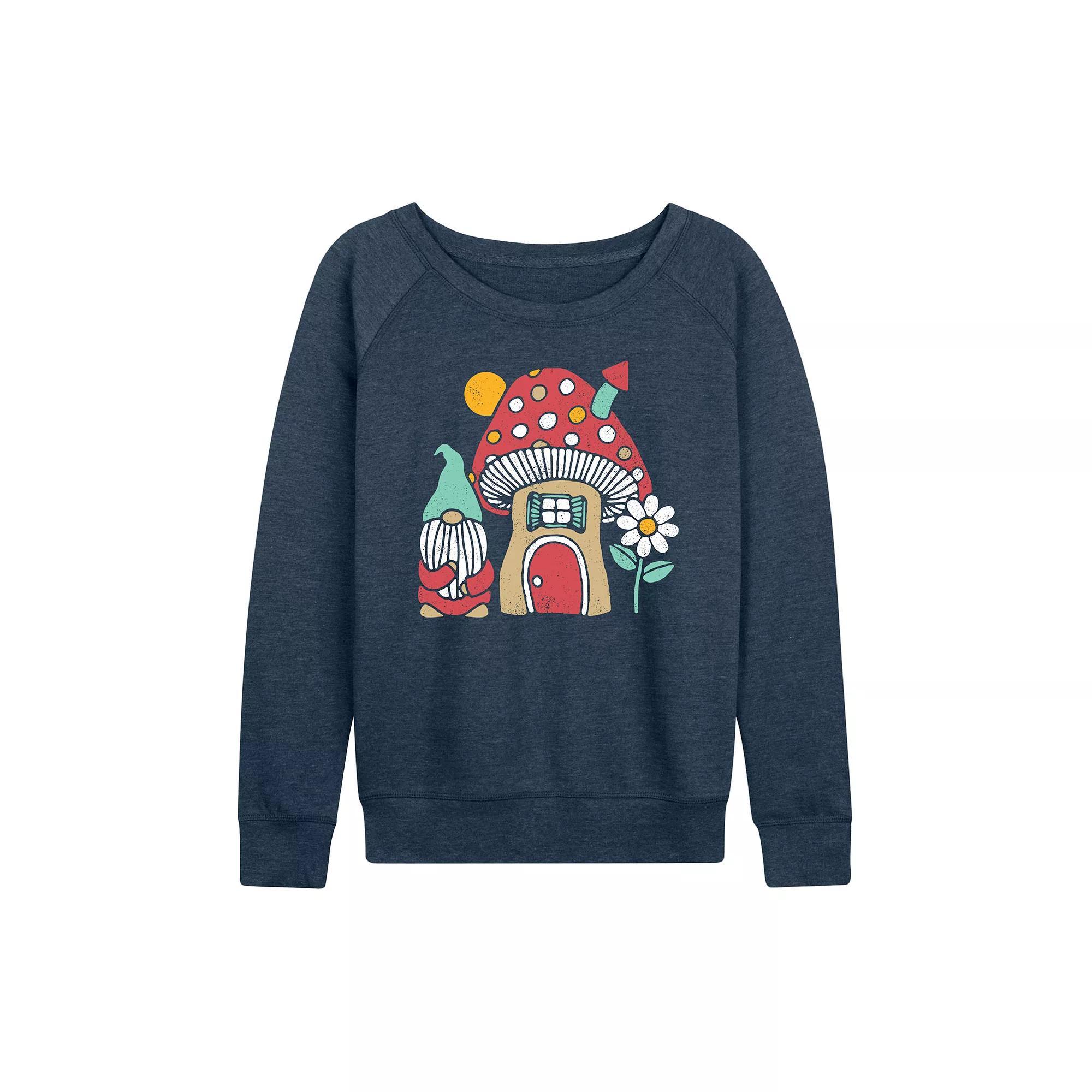 Women's Mushroom House French Terry Long Sleeve Tee, Size: XL, Grey Indigo Product Image
