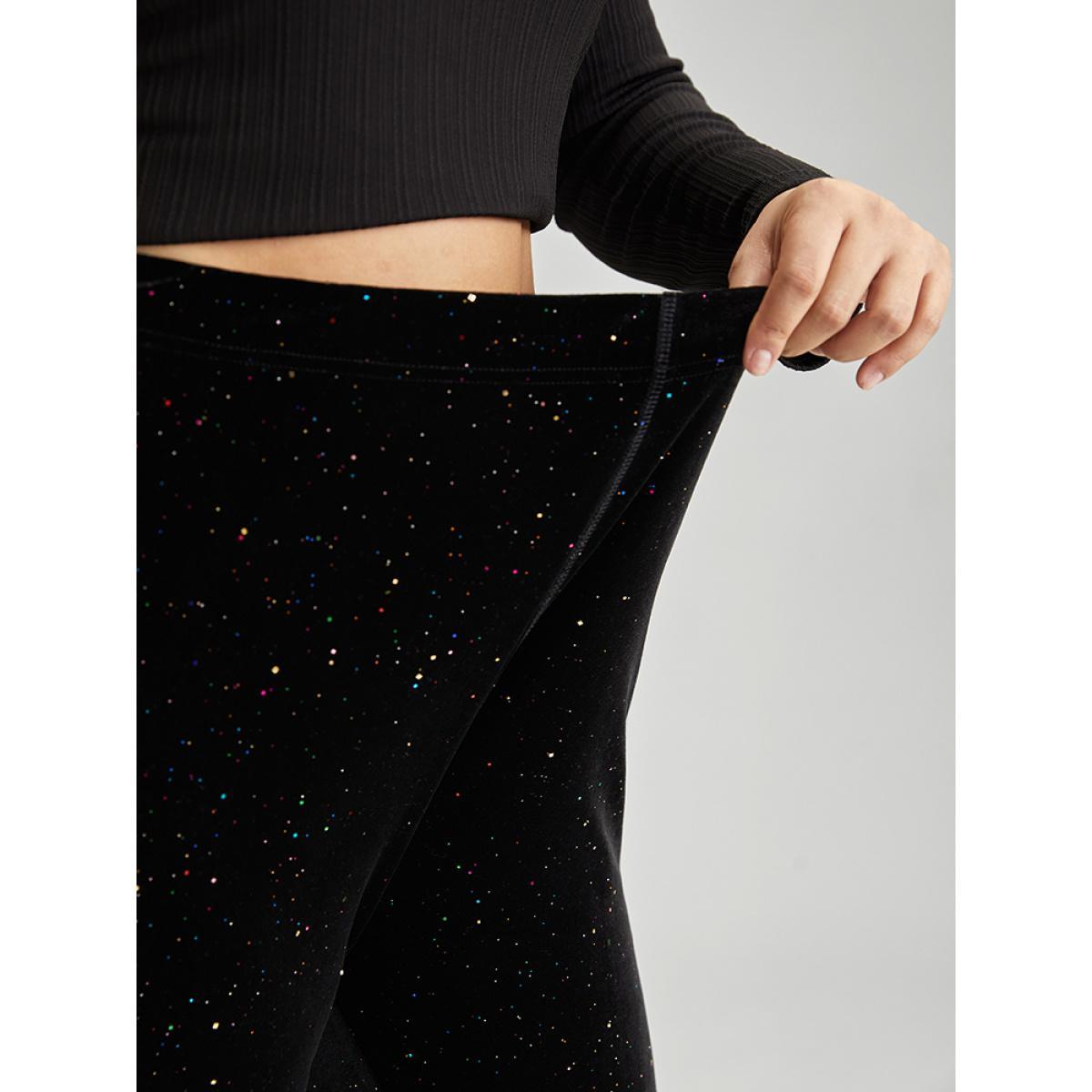Plus Size Velvet Rhinestone High Rise Skinny Leggings Women Black Glamour High stretch Skinny High Rise Party Leggings BloomChic 10/M Product Image