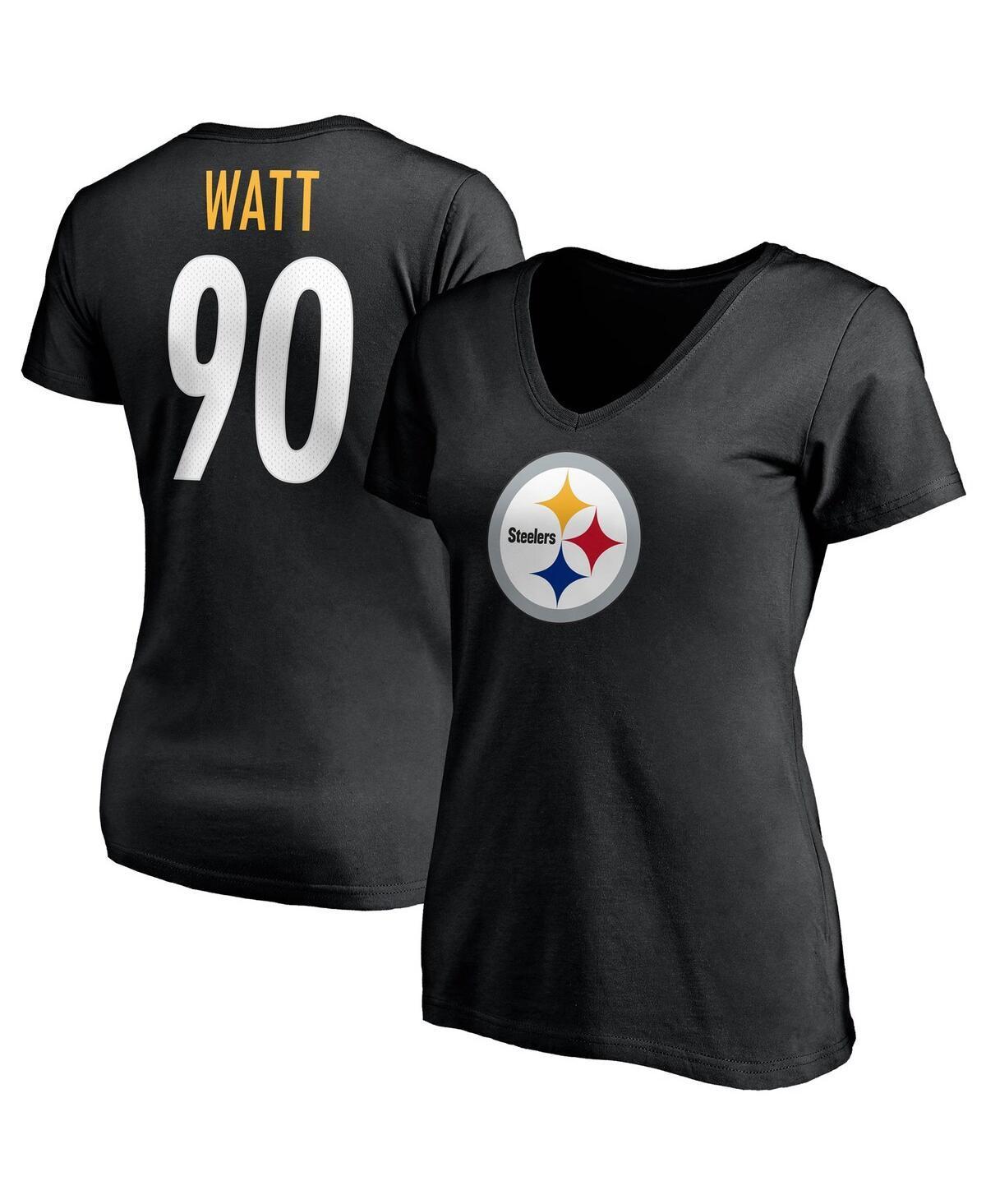 Women's Fanatics Branded T.J. Watt Black Pittsburgh Steelers Player Icon Name & Number V-Neck T-Shirt, Size: Large Product Image