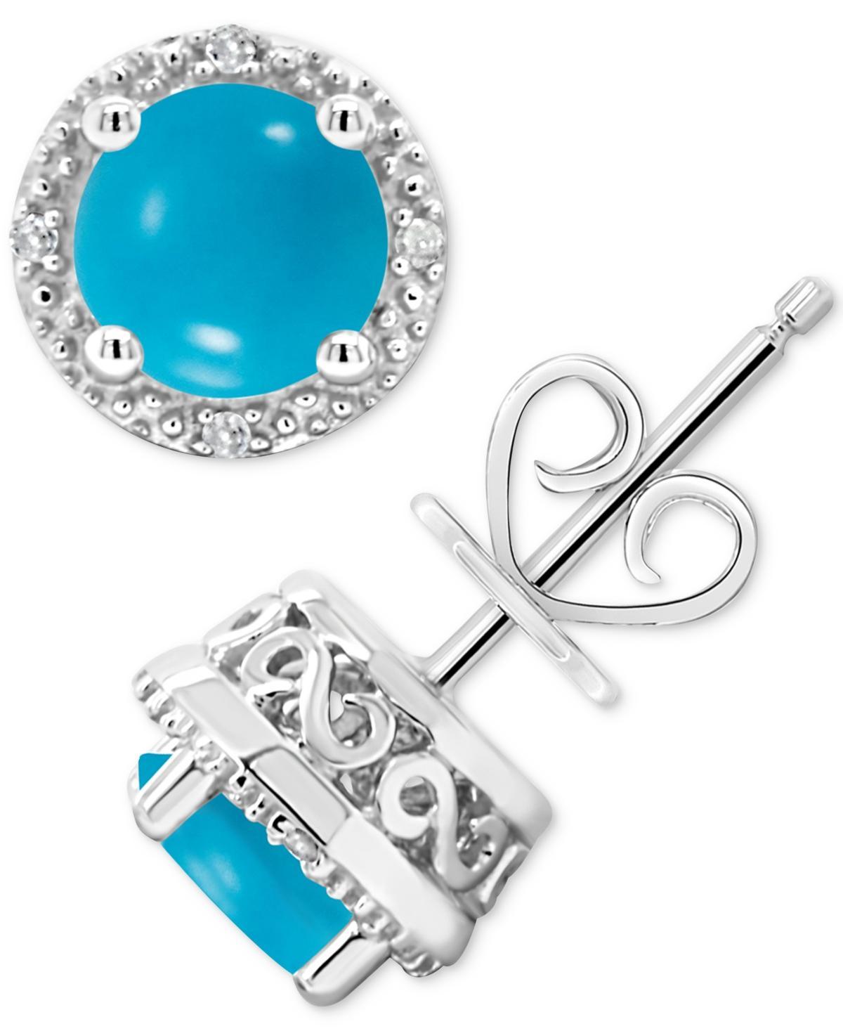 Celebration Gems Sterling Silver Round Stabilized Turquoise Diamond Accent Stud Earrings, Women's Product Image