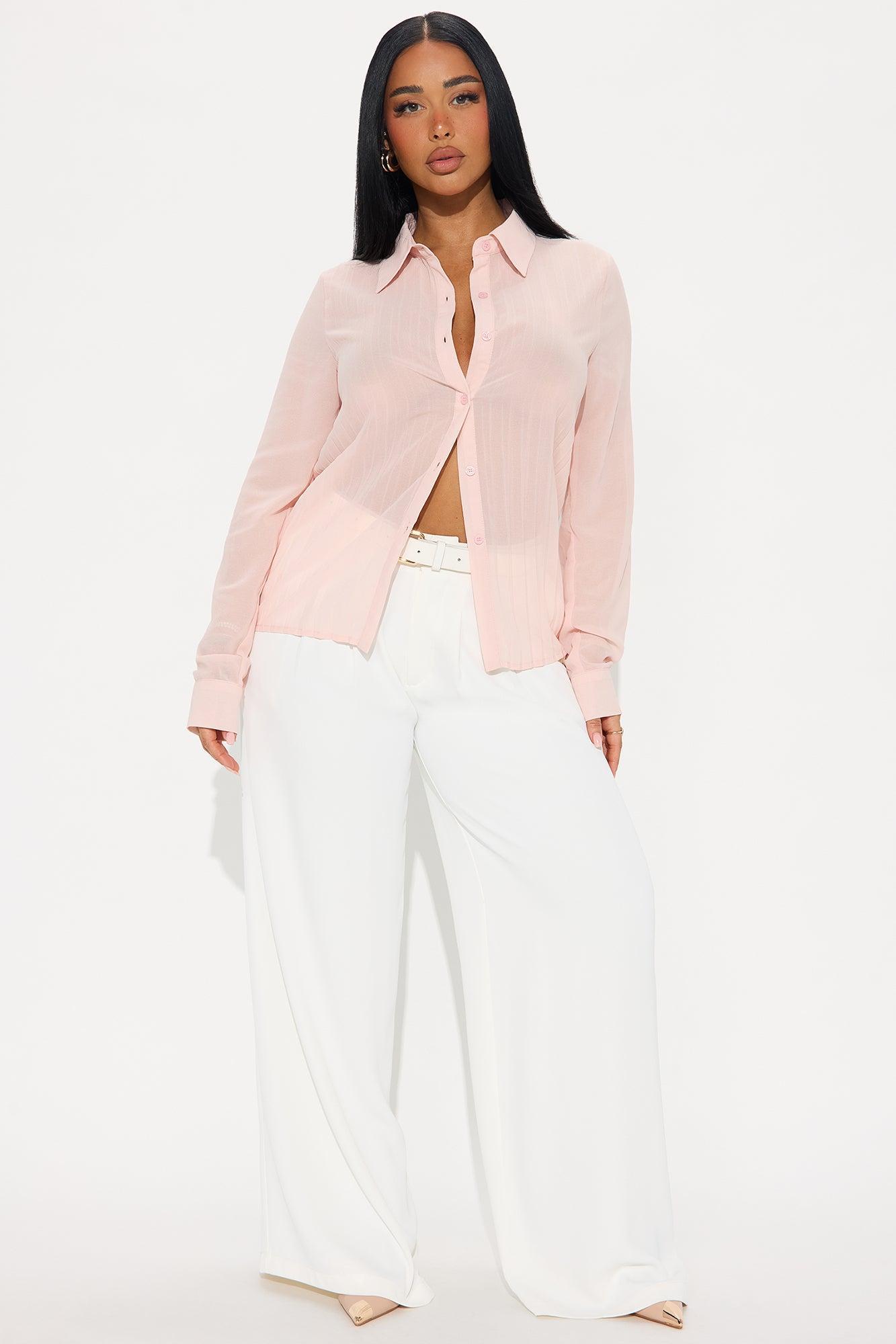 Royal Romance Pleated Chiffon Shirt - Blush Product Image