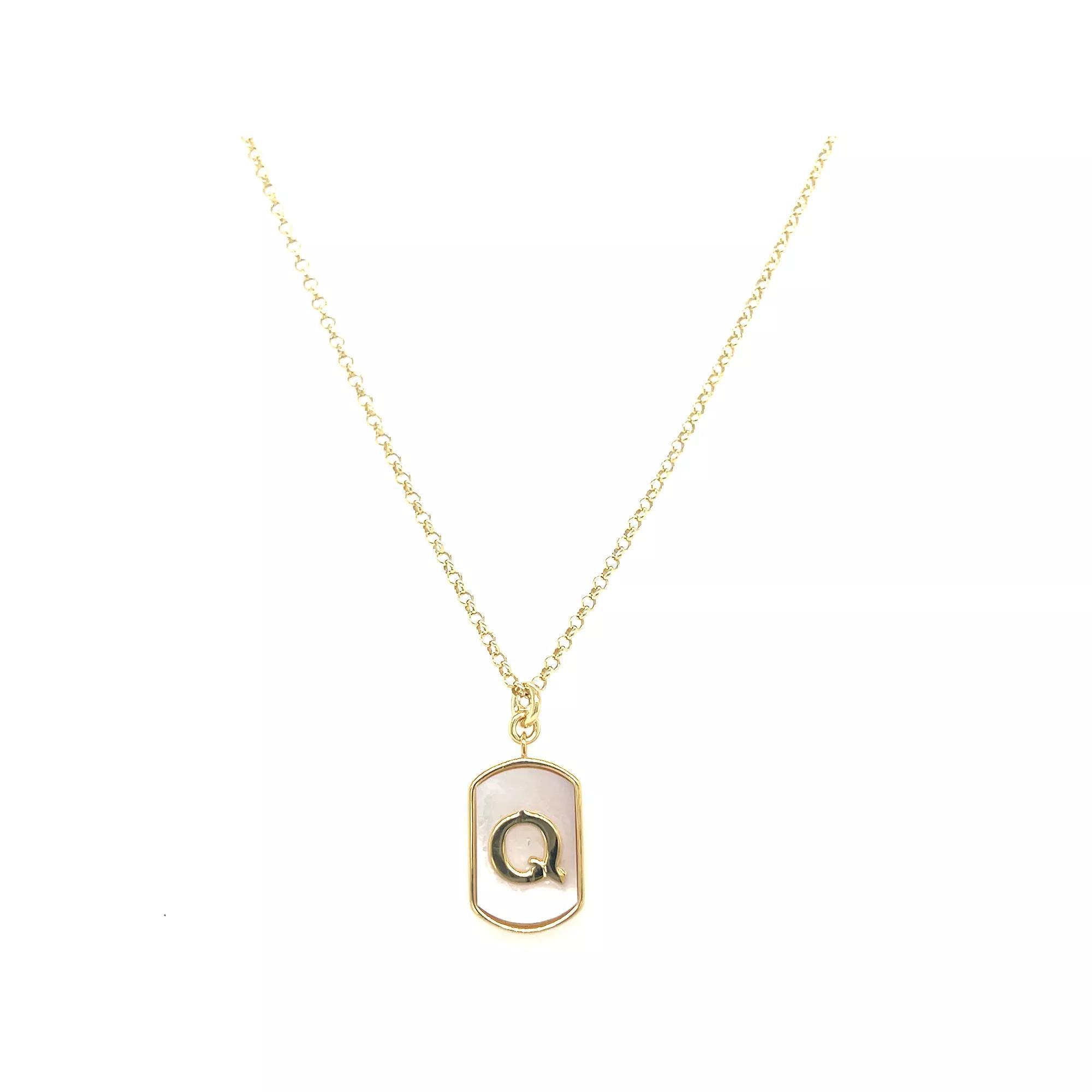 Meshmerise 18k Gold Over Silver Mother-Of-Pearl Initial Dog Tag Necklace, Women's, Size: 16-18" ADJ, Gold Tone Q Product Image