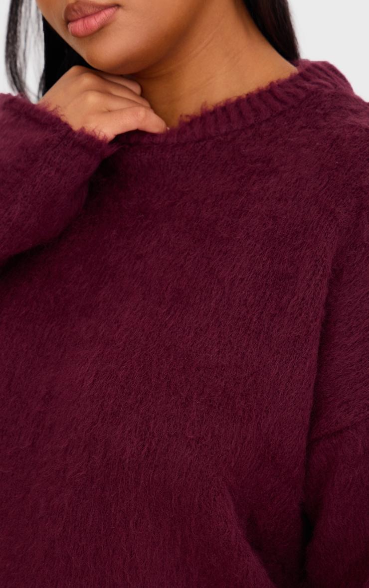 Plus Burgundy Fluffy Knit Oversized Sweater Product Image
