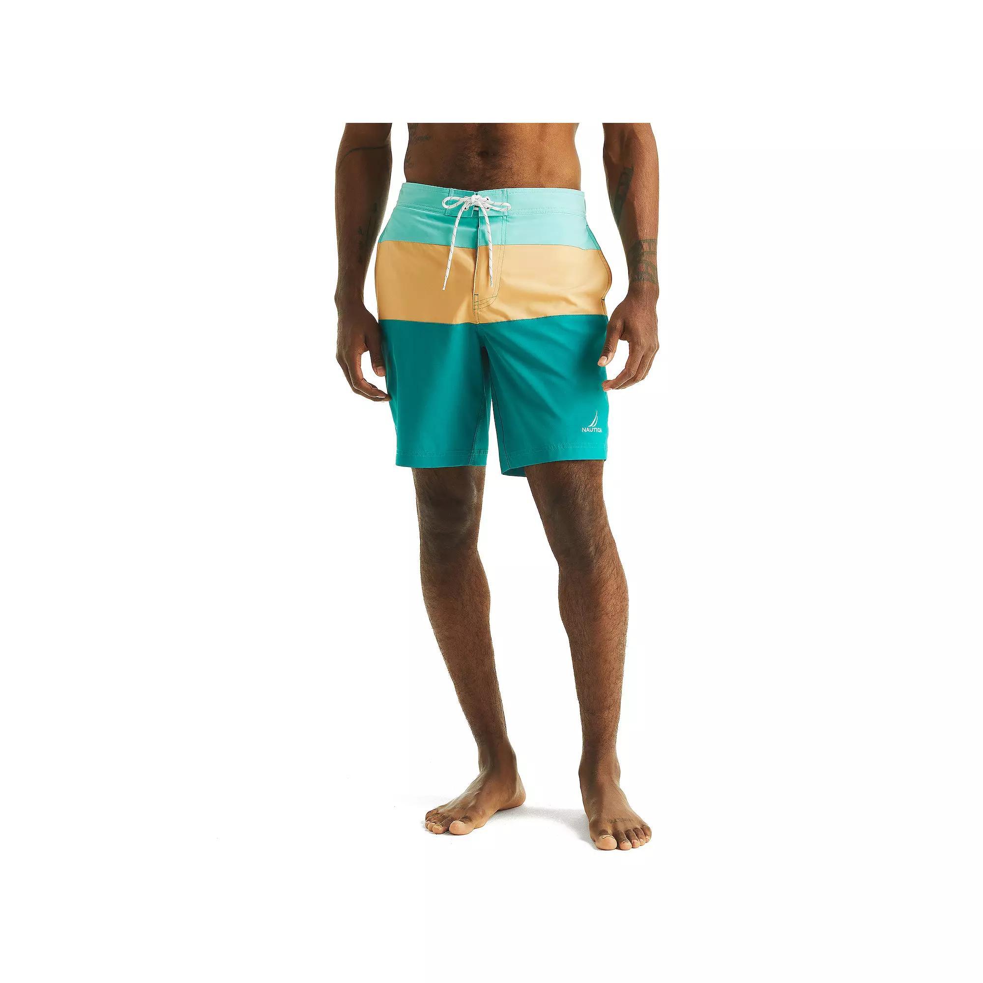 Men's Nautica 8.5" Elastic Waist Boardshorts, Size: XXL, Teal Orange Block Product Image