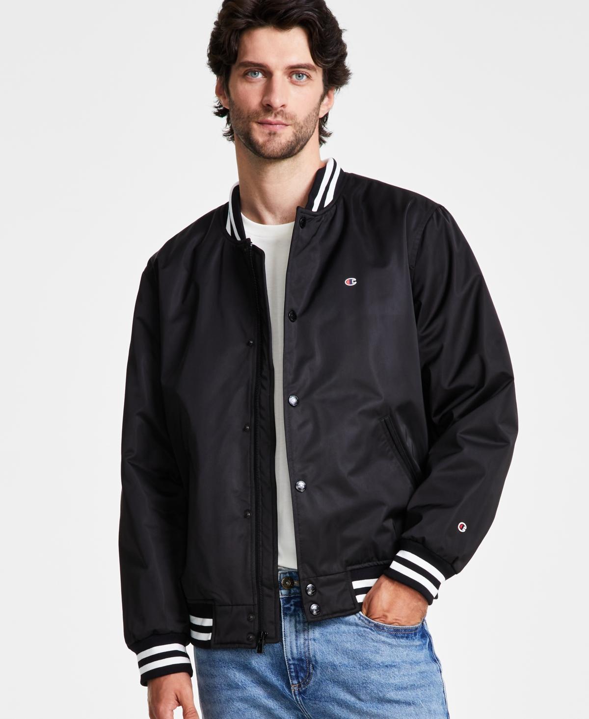 Men's Champion® Classic Varsity Bomber Jacket with Quilted Lining, Size: Large, Black Product Image