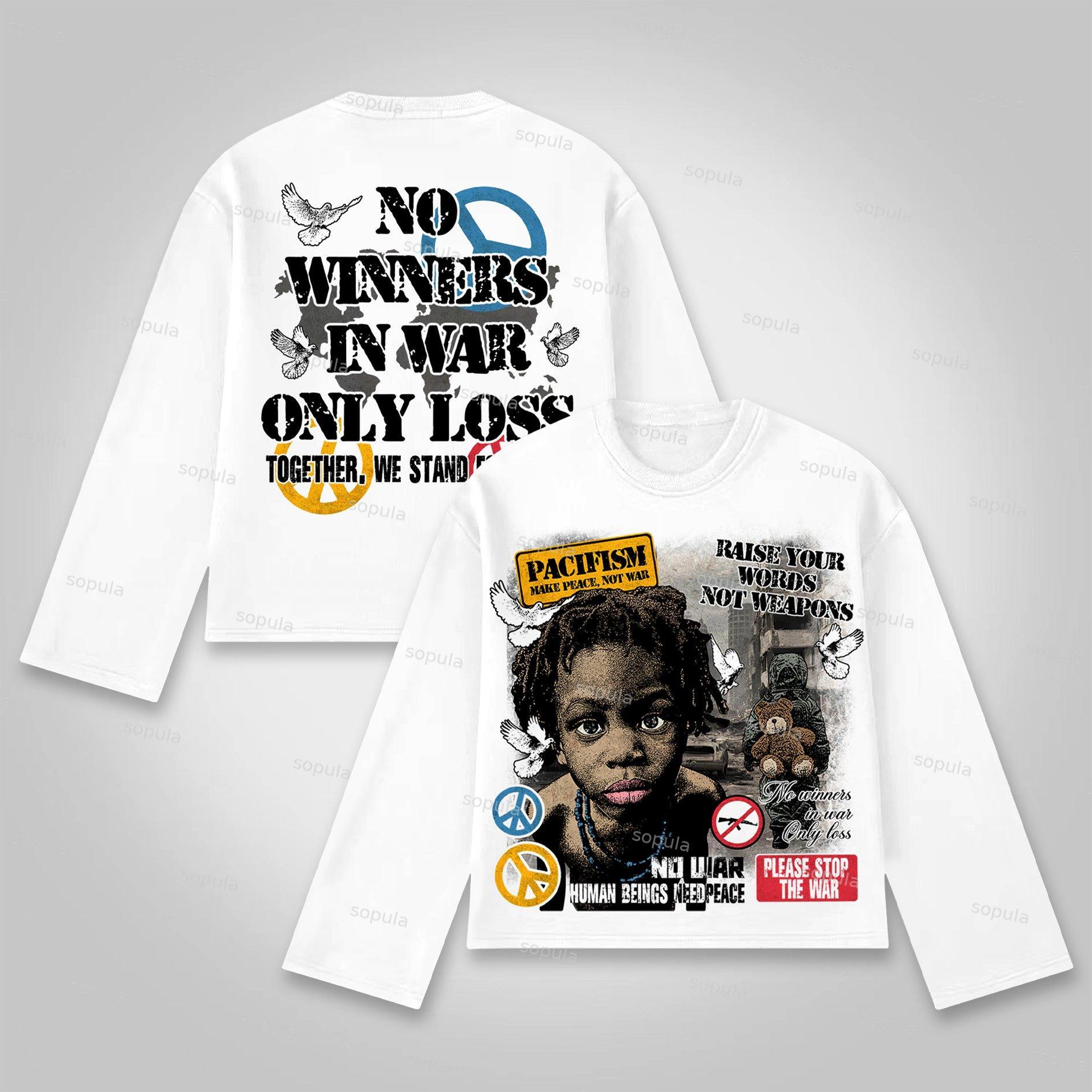 Sopula Human Beings Need Peace, Not War. Vintage Graphics Cotton Long Sleeve T-Shirt Product Image