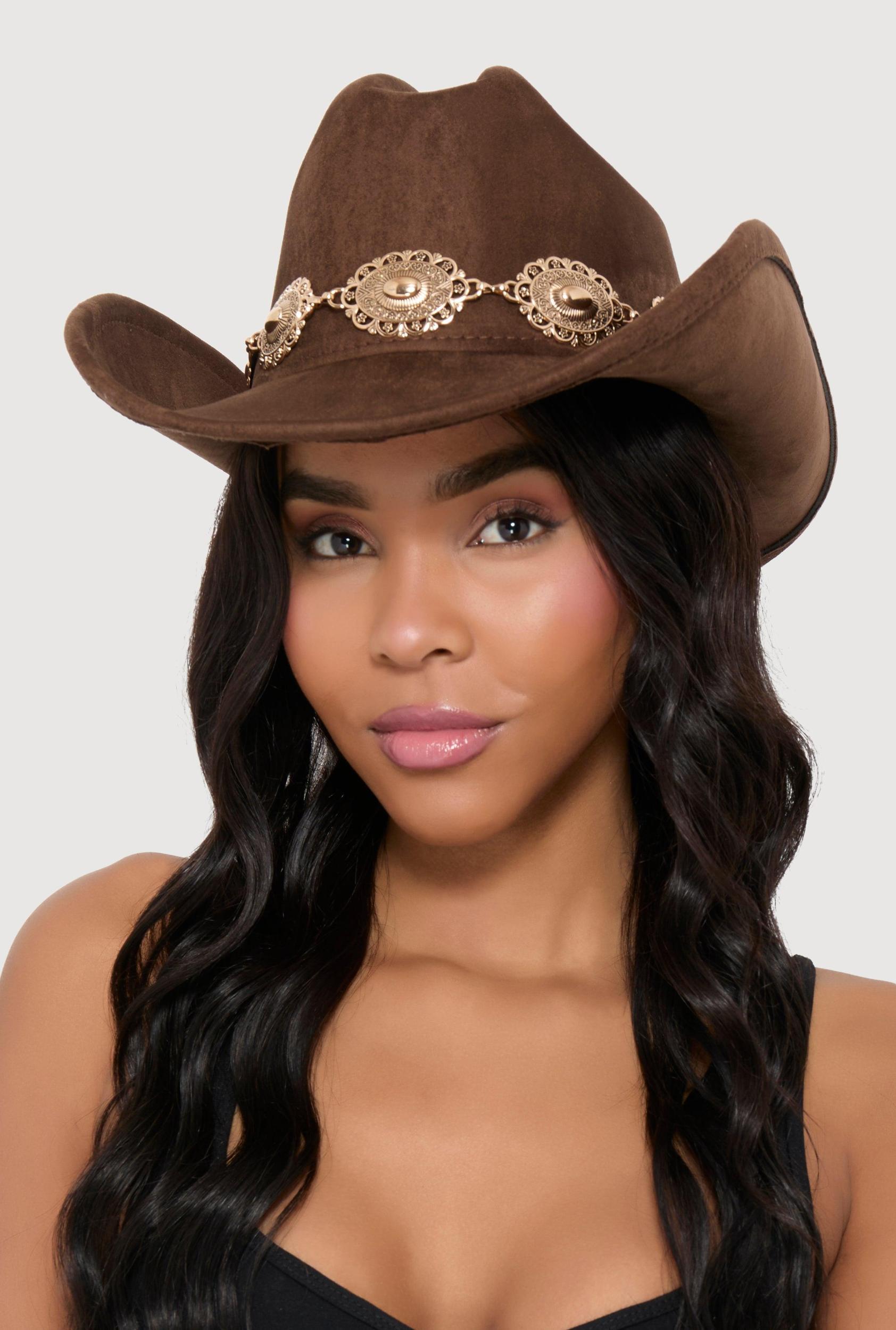 Faux Suede Concho Chain Detail Cowboy Hat Female Product Image