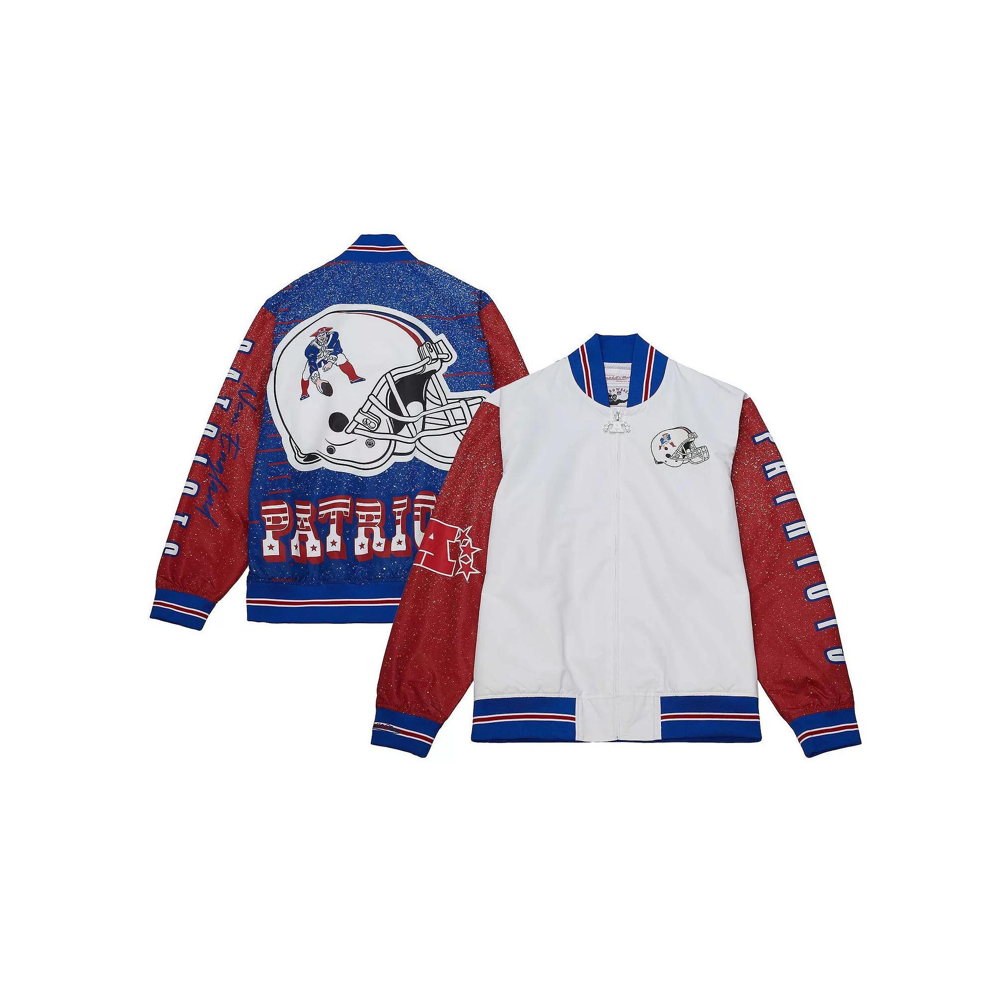Men's Mitchell & Ness  White New England Patriots Team Burst Warm-Up Full-Zip Jacket, Size: XL Product Image