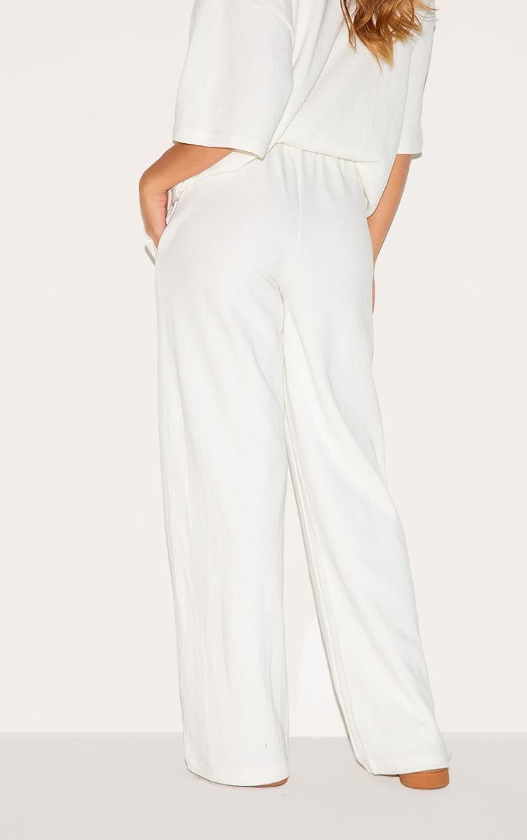 Cream Jersey Mid Rise Wide Leg Pants Product Image