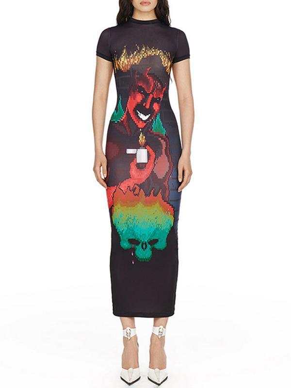 3D Print Backless Pullover Maxi Dress Product Image