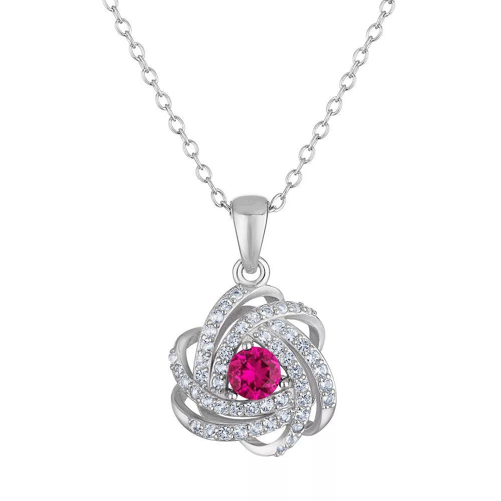 Designs by Gioelli Sterling Silver Gemstone Love Knot Pendant Necklace, Womens, Cr Red Product Image