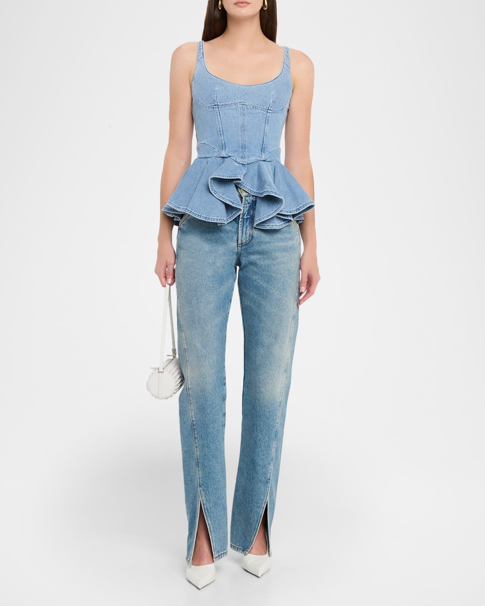 Denim Corset Top with Peplum  Product Image