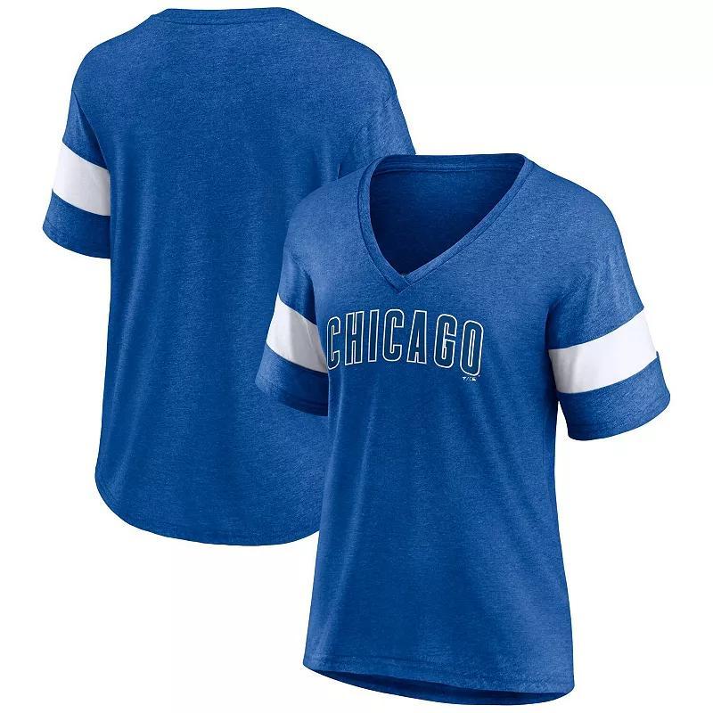 Women's Fanatics Branded Heathered Navy Milwaukee Brewers Wordmark V-Neck Tri-Blend T-Shirt, Size: Small, Blue Product Image