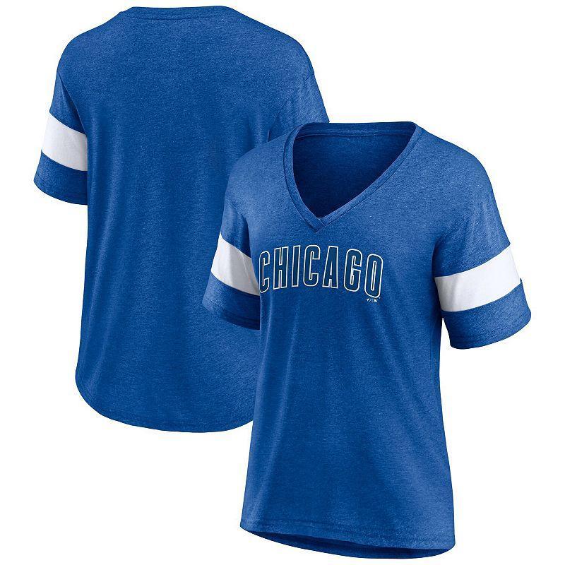 Women's Fanatics Branded Heathered Navy Milwaukee Brewers Wordmark V-Neck Tri-Blend T-Shirt, Size: Small, Blue Product Image