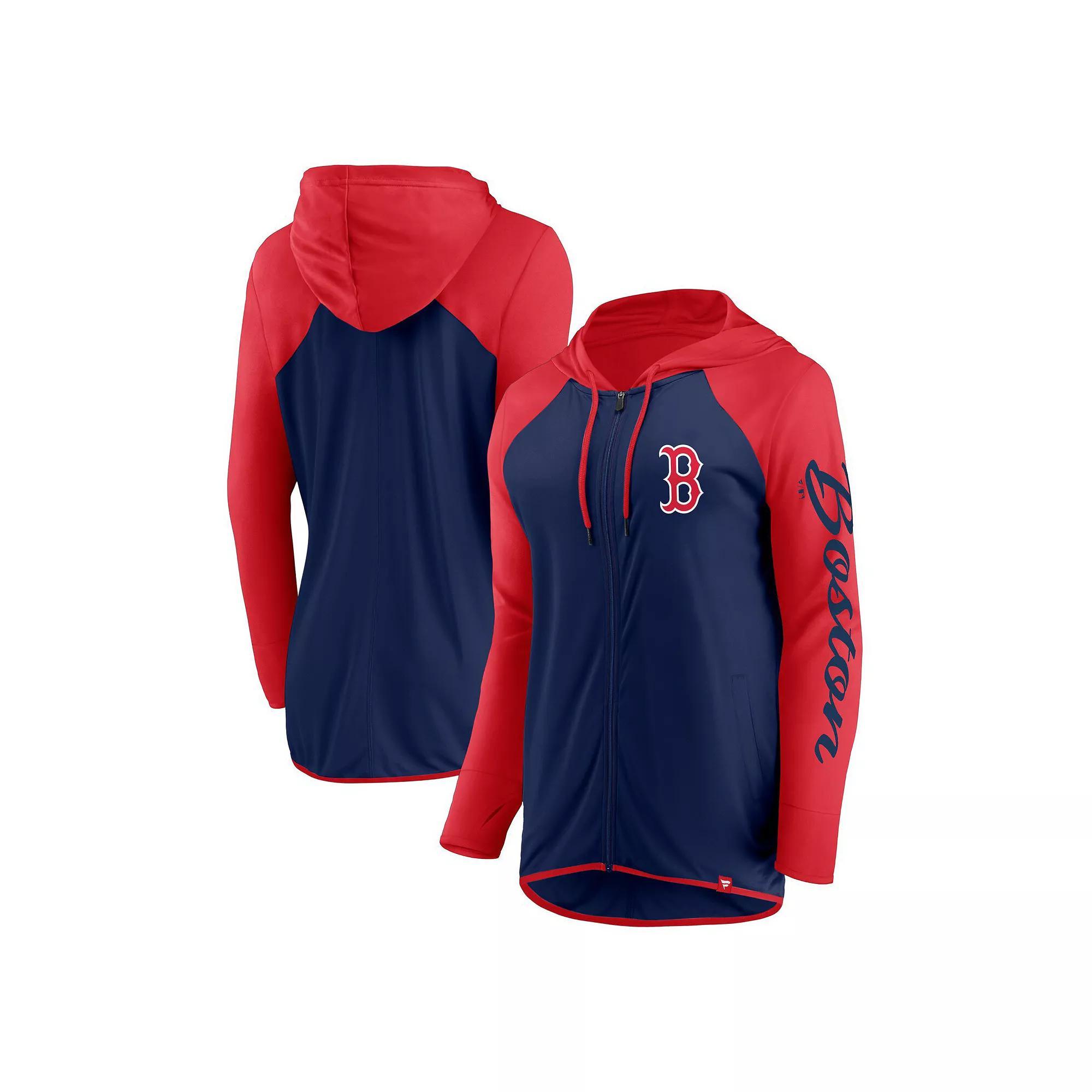 Women's Fanatics Navy/Red Atlanta Braves Script Sleeve Full-Zip Hoodie, Size: 3XL, Blue Product Image