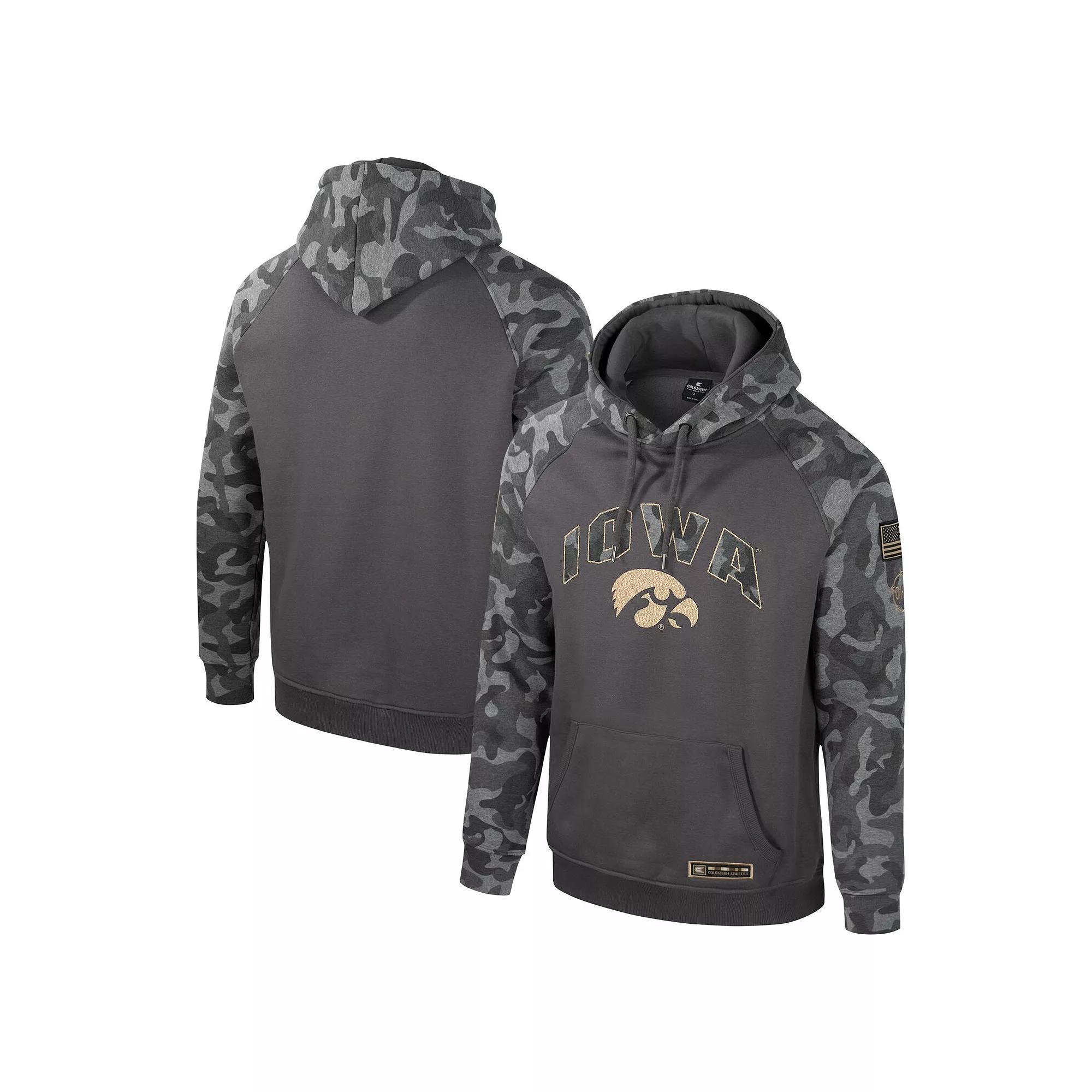 Men's Colosseum Charcoal Iowa Hawkeyes OHT Military Appreciation Camo Raglan Pullover Hoodie, Size: Large Product Image