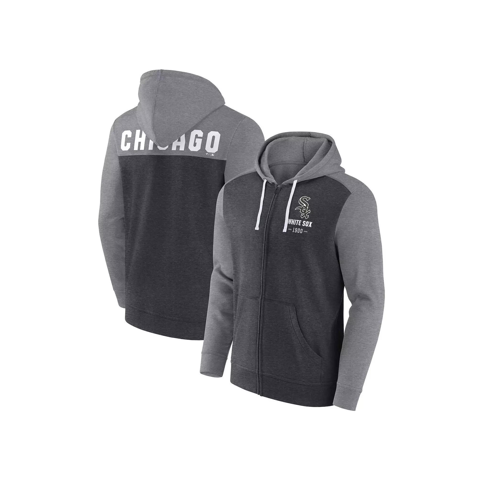 Men's Fanatics Branded Heathered Charcoal/Heathered Gray Chicago White Sox Blown Away Full-Zip Hoodie, Size: Medium Product Image