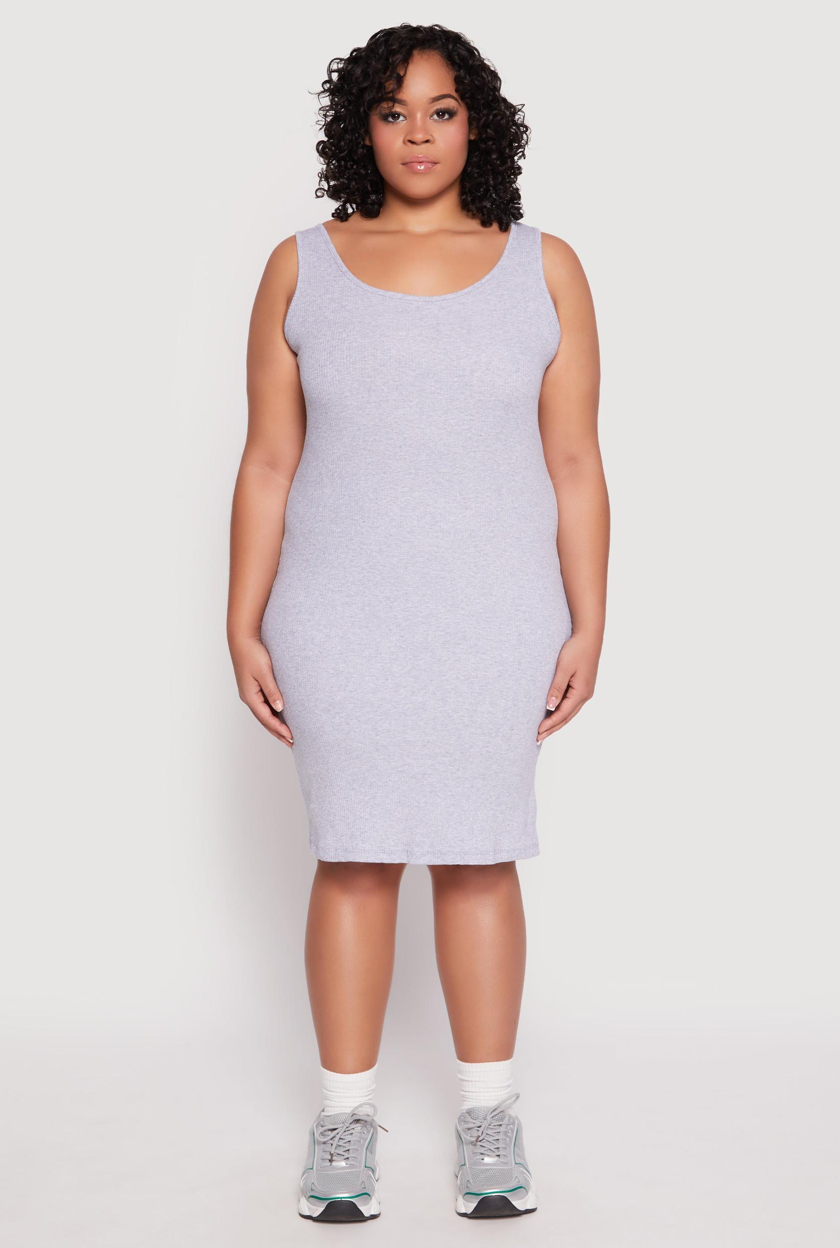 Womens Plus Size Rib Knit Scoop Neck Tank Dress Product Image