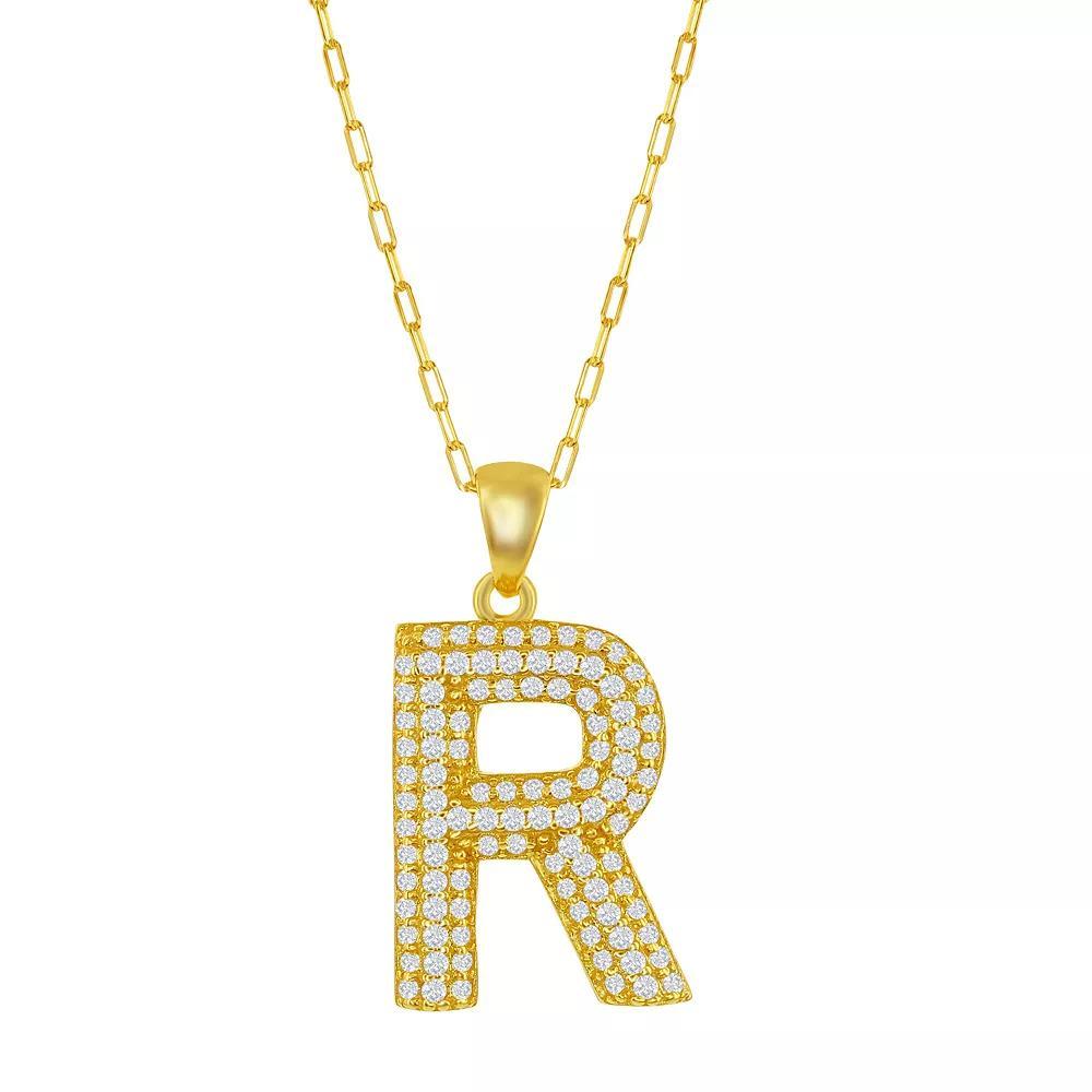 Sterling Silver Cubic Zirconia Block Initial Necklace, Women's, Size: 16-18" ADJ, H Product Image