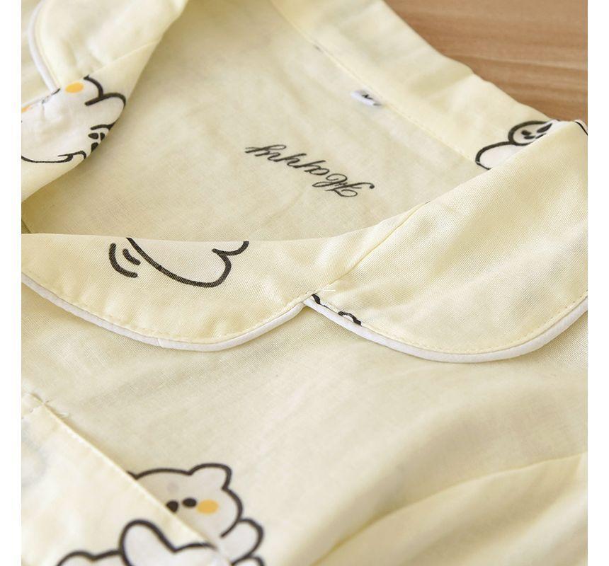 Couple Matching Pajama Set: Short-Sleeve Print Top + Pants + Shorts (Various Designs) Product Image
