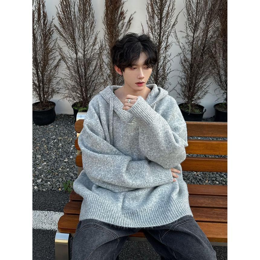 V-Neck Drawstring Hooded Sweater Product Image