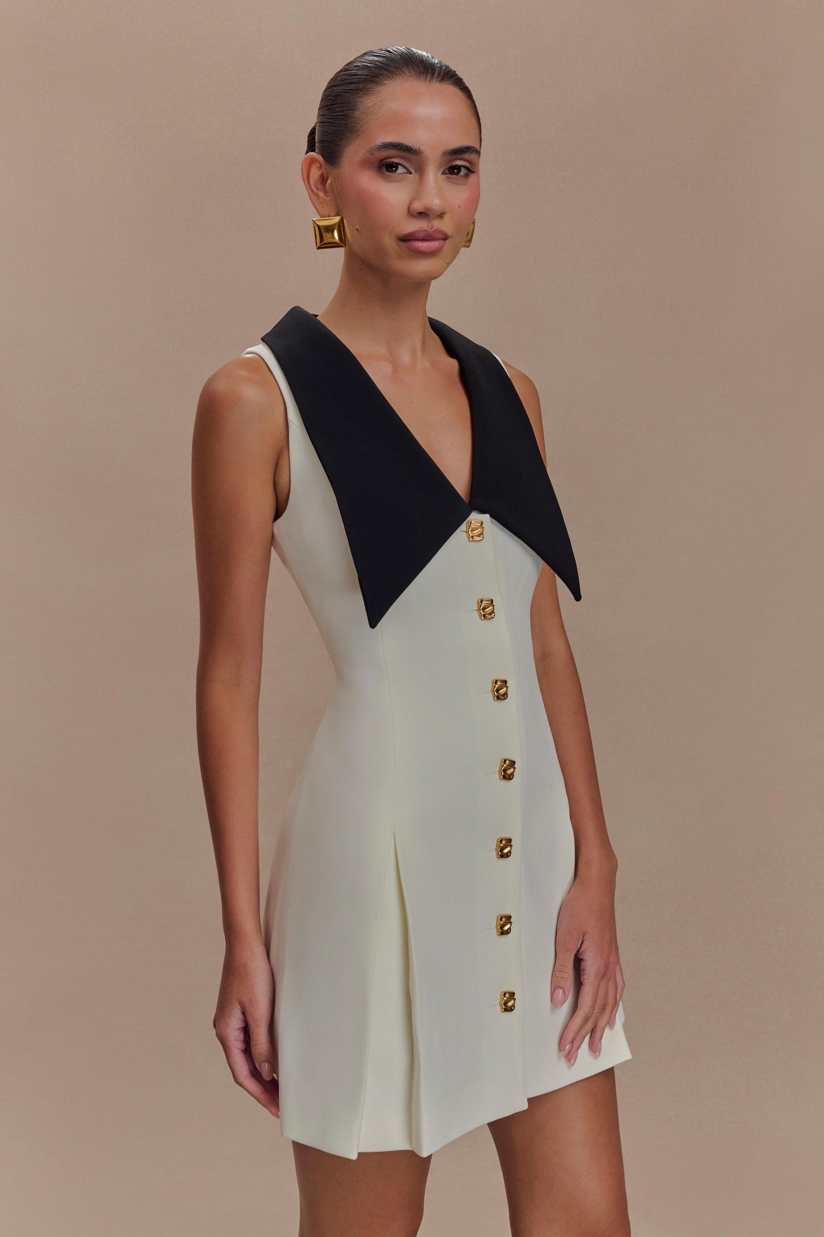 Oli Sleeveless Contrast Mini Dress - Ivory/Black Product Image