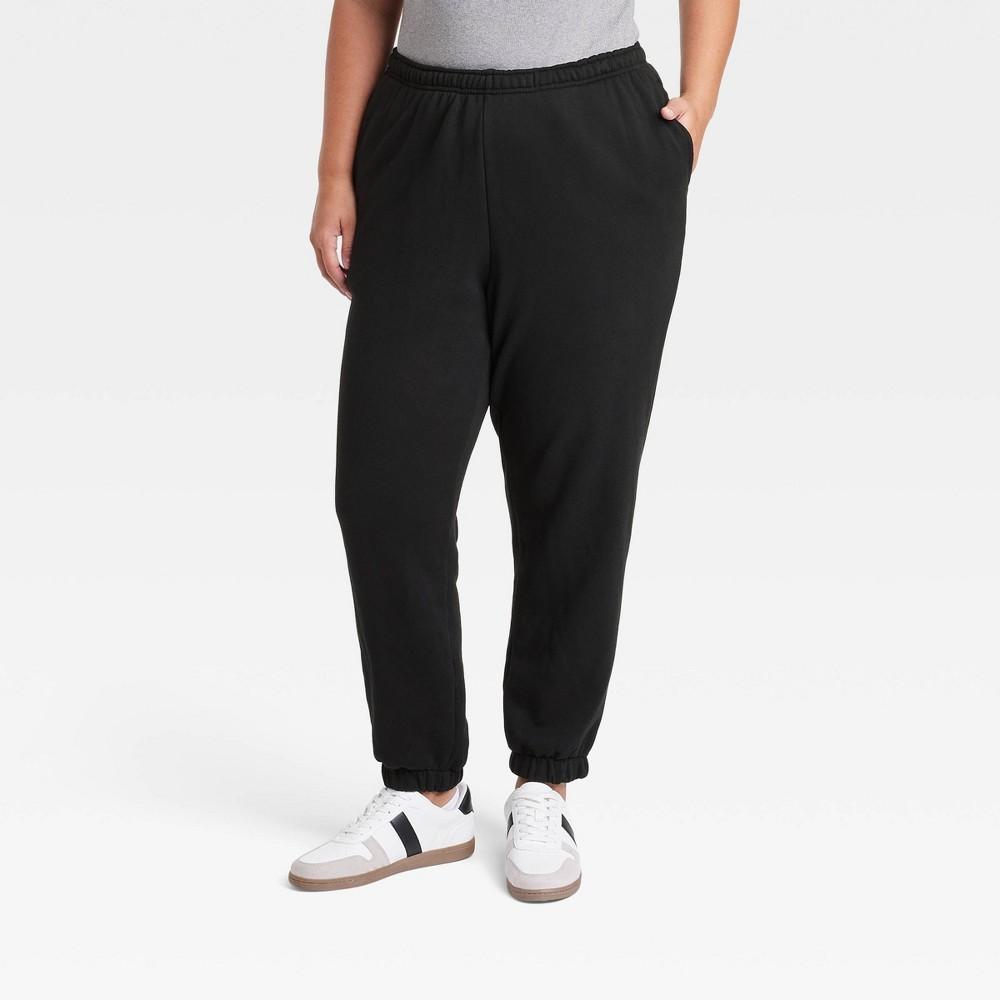 Women's Leisure Studio Mid-Rise Fleece Essential Joggers - Universal Thread™ Black 4X: Cotton Fleece, Elastic Waistband Product Image