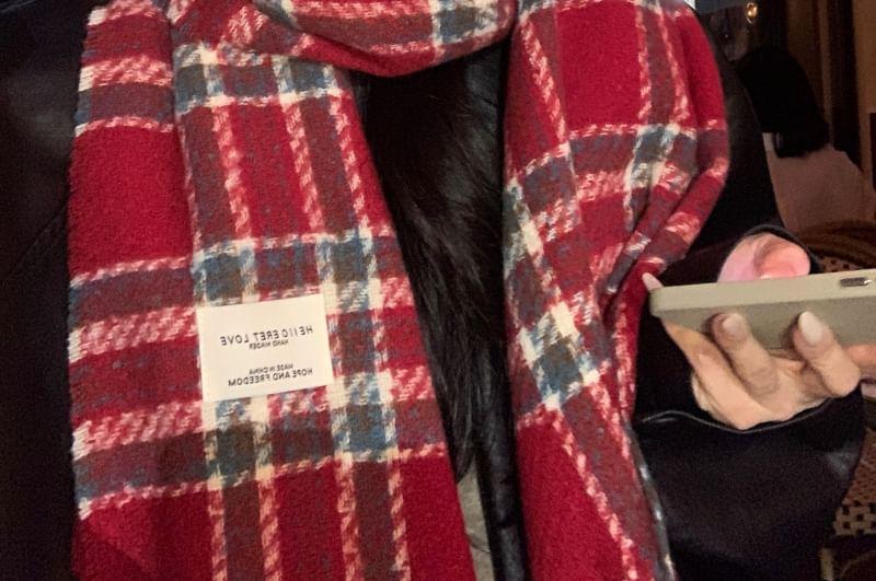 Plaid Applique Fringed Scarf Product Image