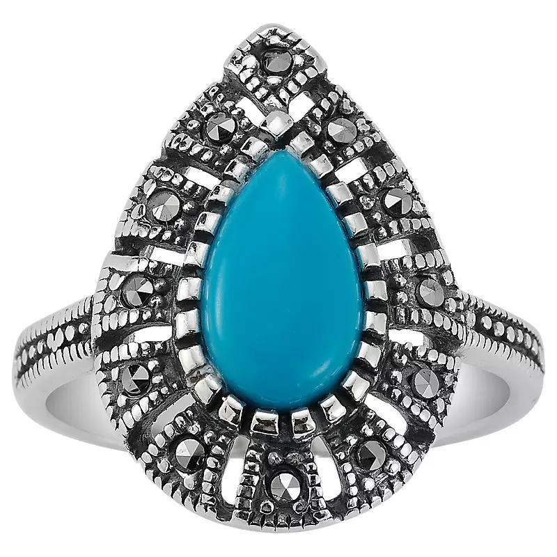 Sunkissed Sterling Sterling Silver Oxidized Pear Shaped Turquoise & Cubic Zirconia Ring, Womens Silver Tone Product Image