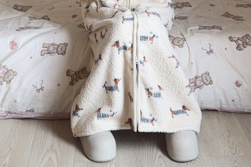 Dog Print Hooded Fleece Midi Zip Robe Product Image