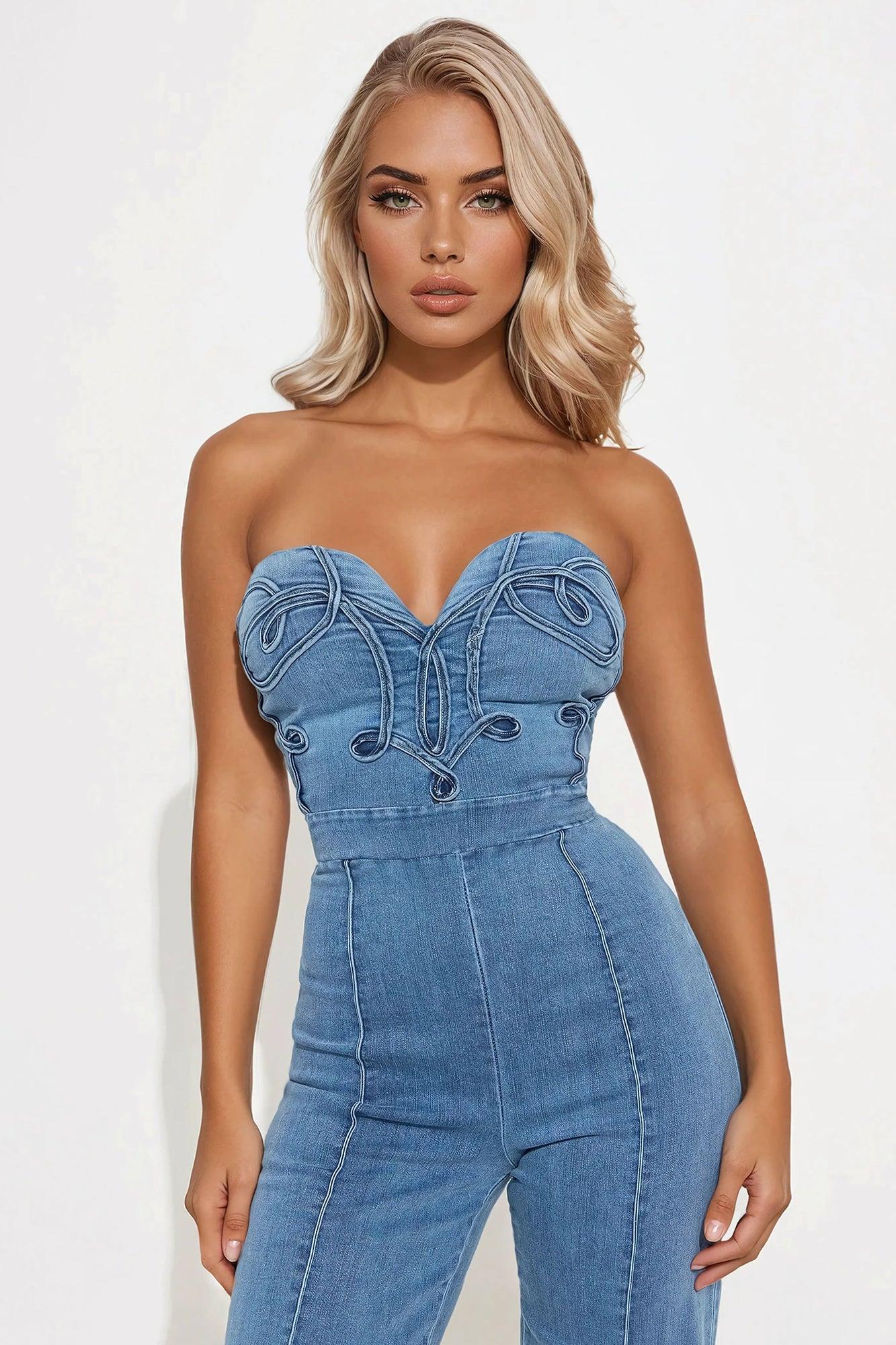Feeling Twirly Denim Jumpsuit - Medium Wash Product Image