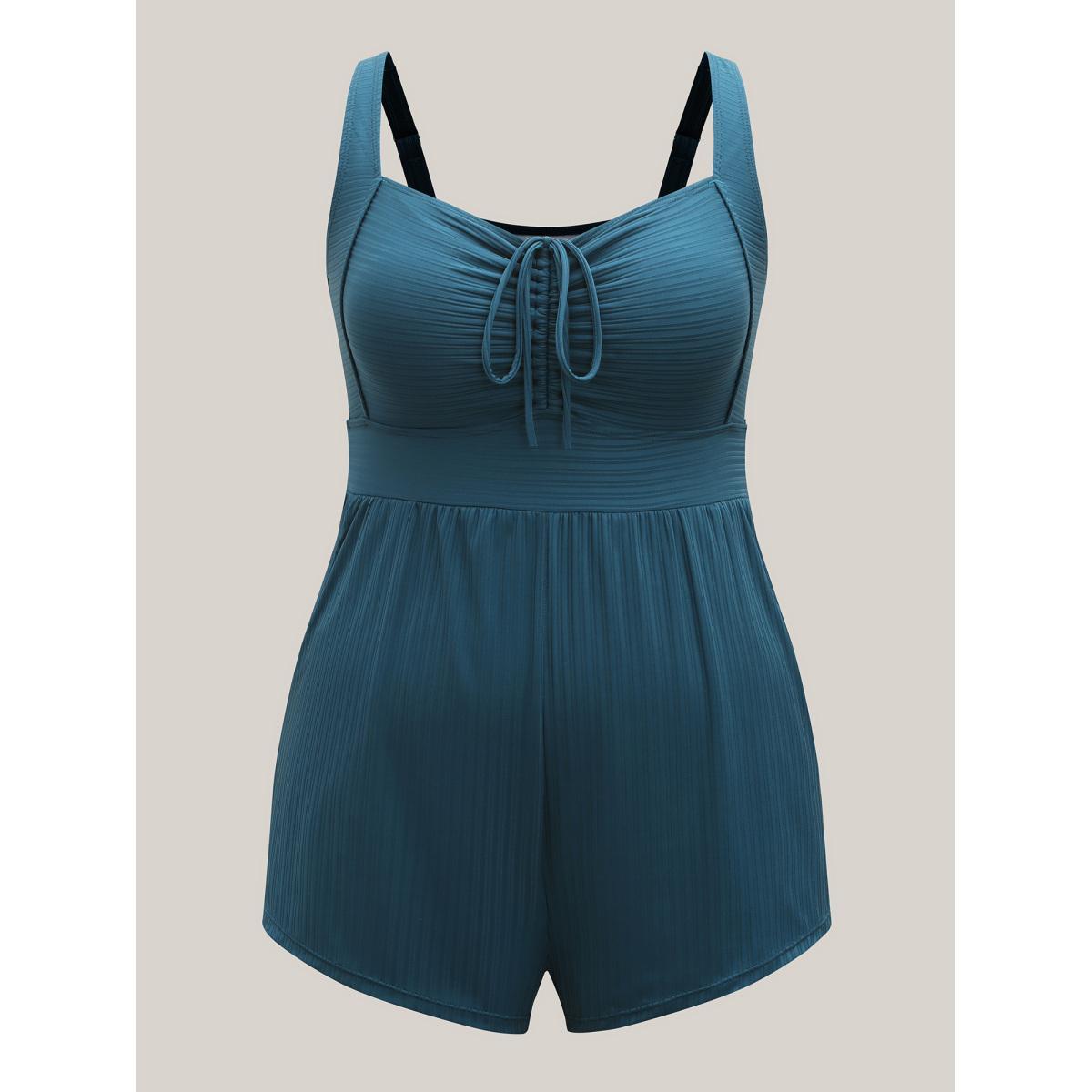 Plus Size Adjustable Drawstring Pockets One-Piece Swimsuit Women's Swimwear Cyan Beach Drawstring Curve Bathing Suits High stretch One Pieces BloomChic 26/4X Product Image