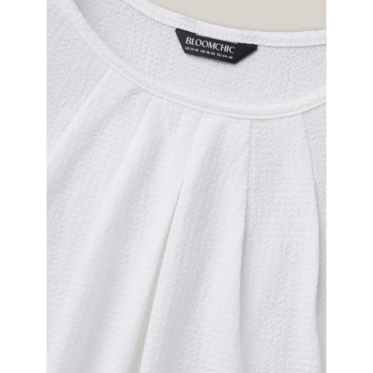 Plus Size Stretchy Textured Pleated Round Neck T-Shirt Ivory Women Casual Texture Round Neck Everyday T-shirts BloomChic 10/M Product Image