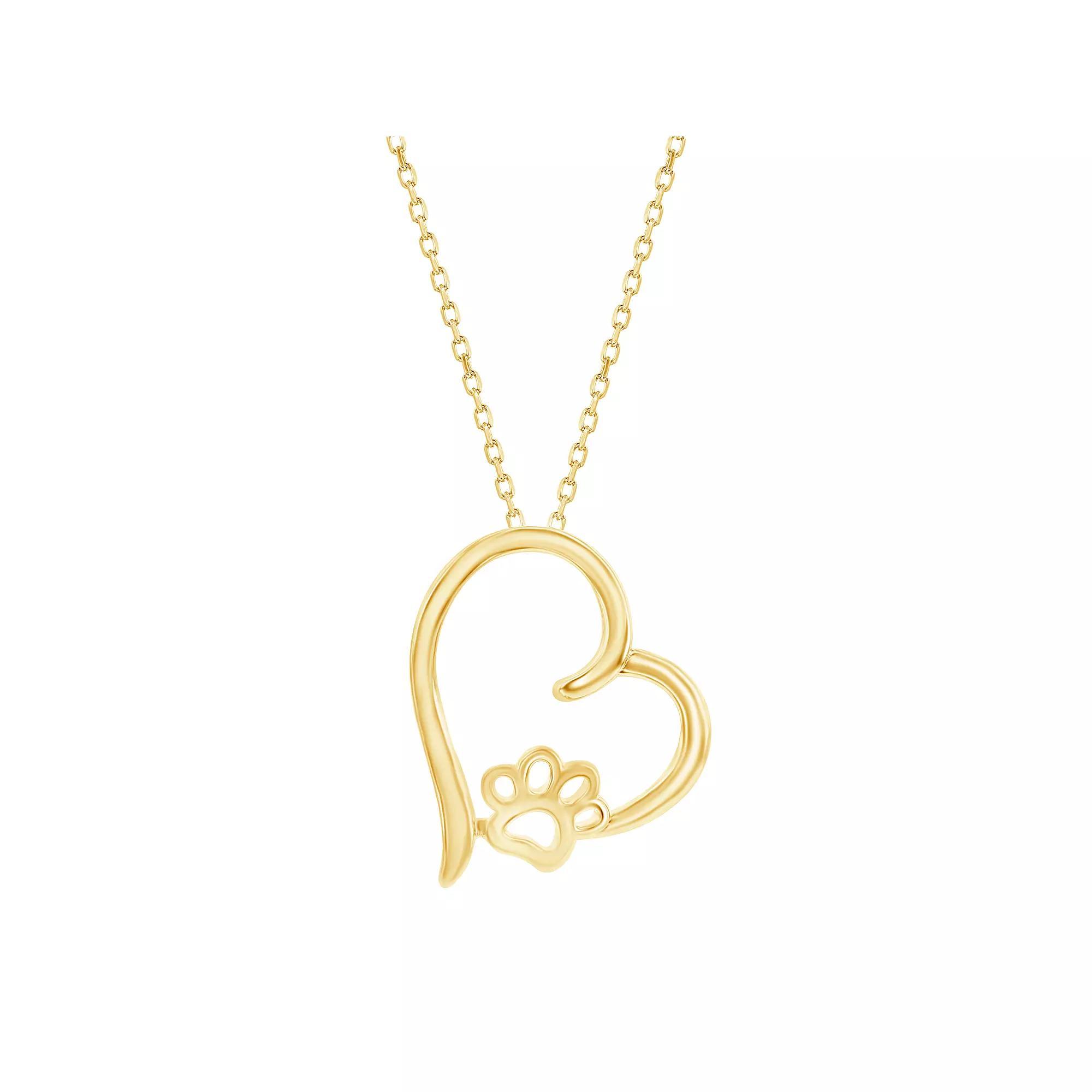 Argento Bella Sterling Silver Heart Paw Print Pendant Necklace, Womens Gold Tone Product Image