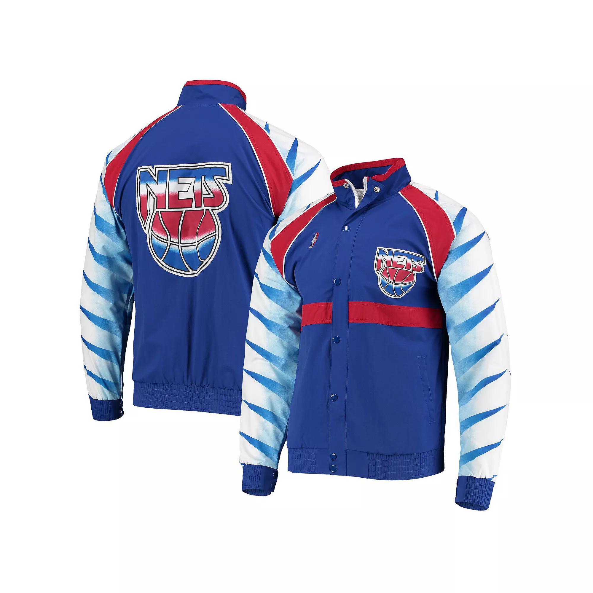 Men's Mitchell & Ness Blue New Jersey Nets Hardwood Classics Authentic Warm-Up Raglan Full-Zip Jacket, Size: 3XL, Nba Blue Product Image