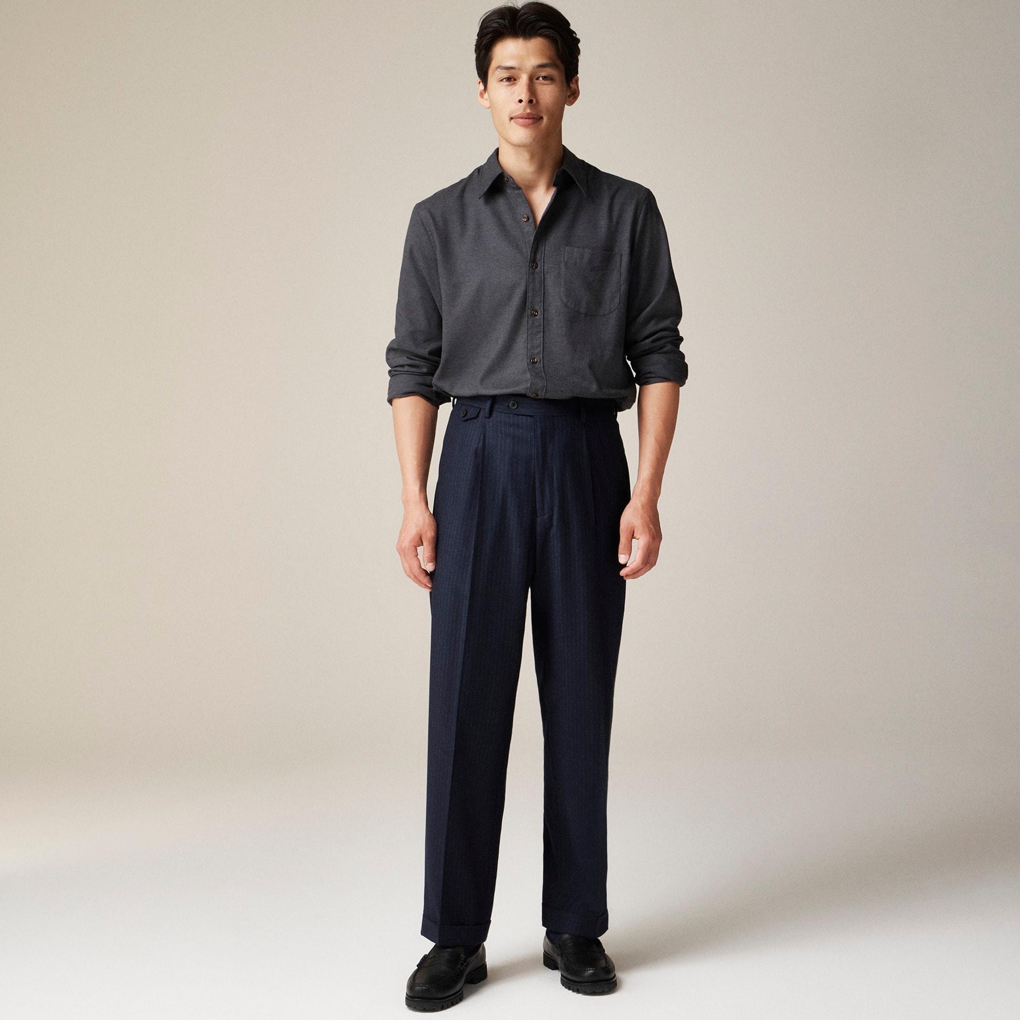 Relaxed-fit single-pleat trouser in Italian wool chalk stripe Product Image