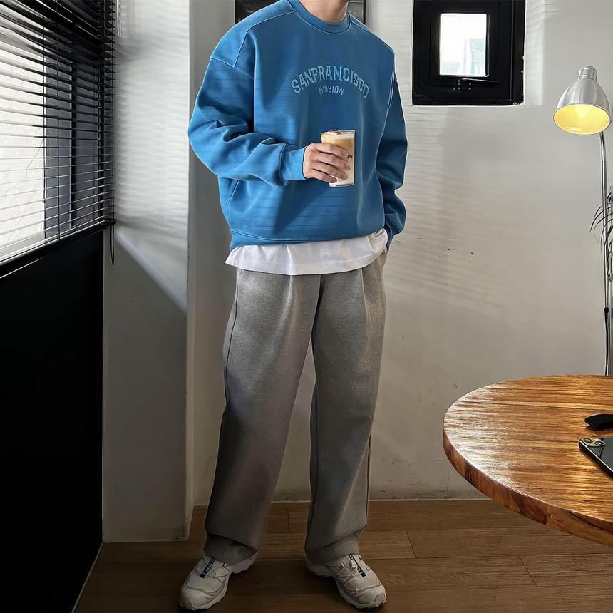 Crew Neck Lettering Embroidered Sweatshirt Product Image