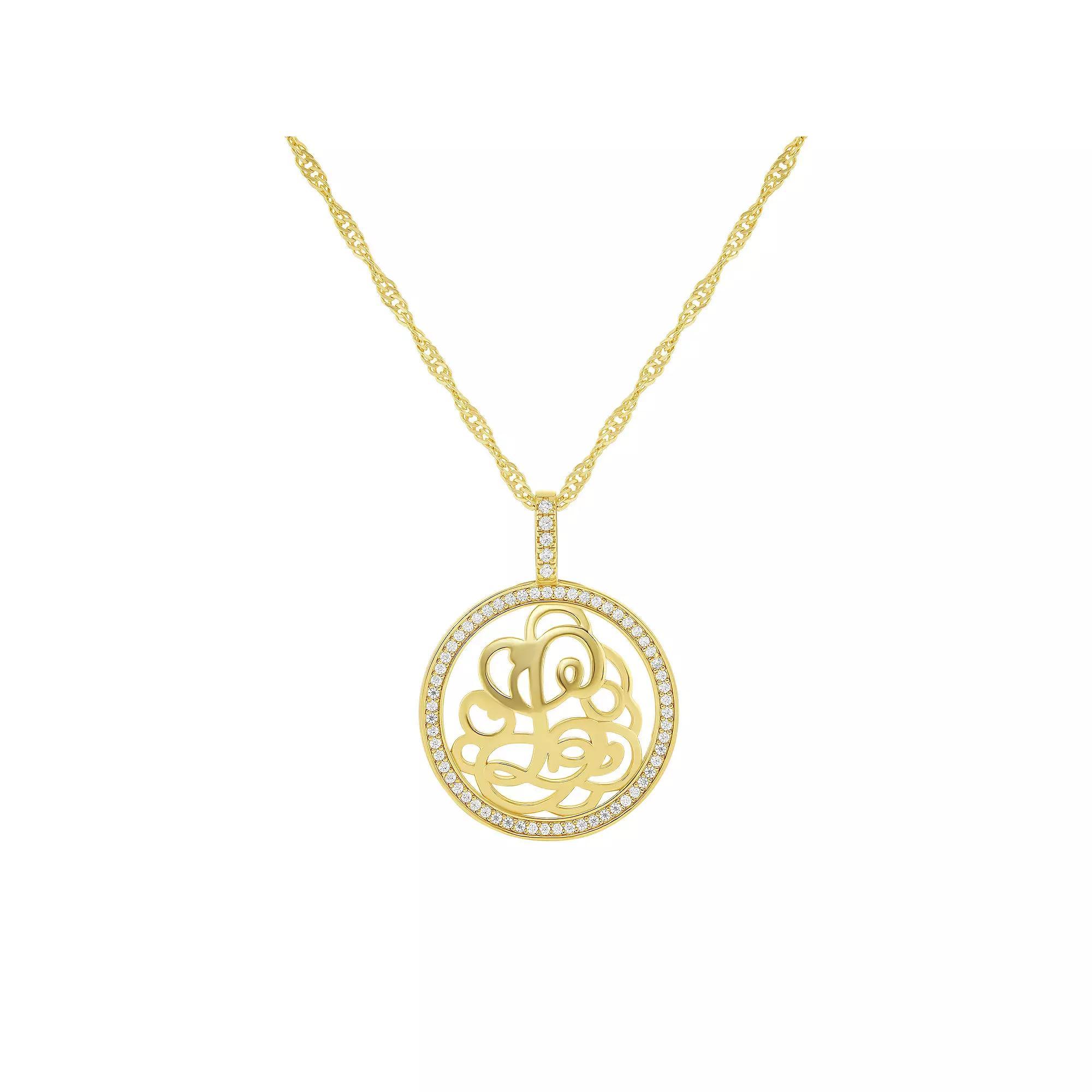 PRIMROSE Cubic Zirconia Initial Coin Pendant Necklace, Women's, Size: 18-20" ADJ, Gold Tone L Product Image